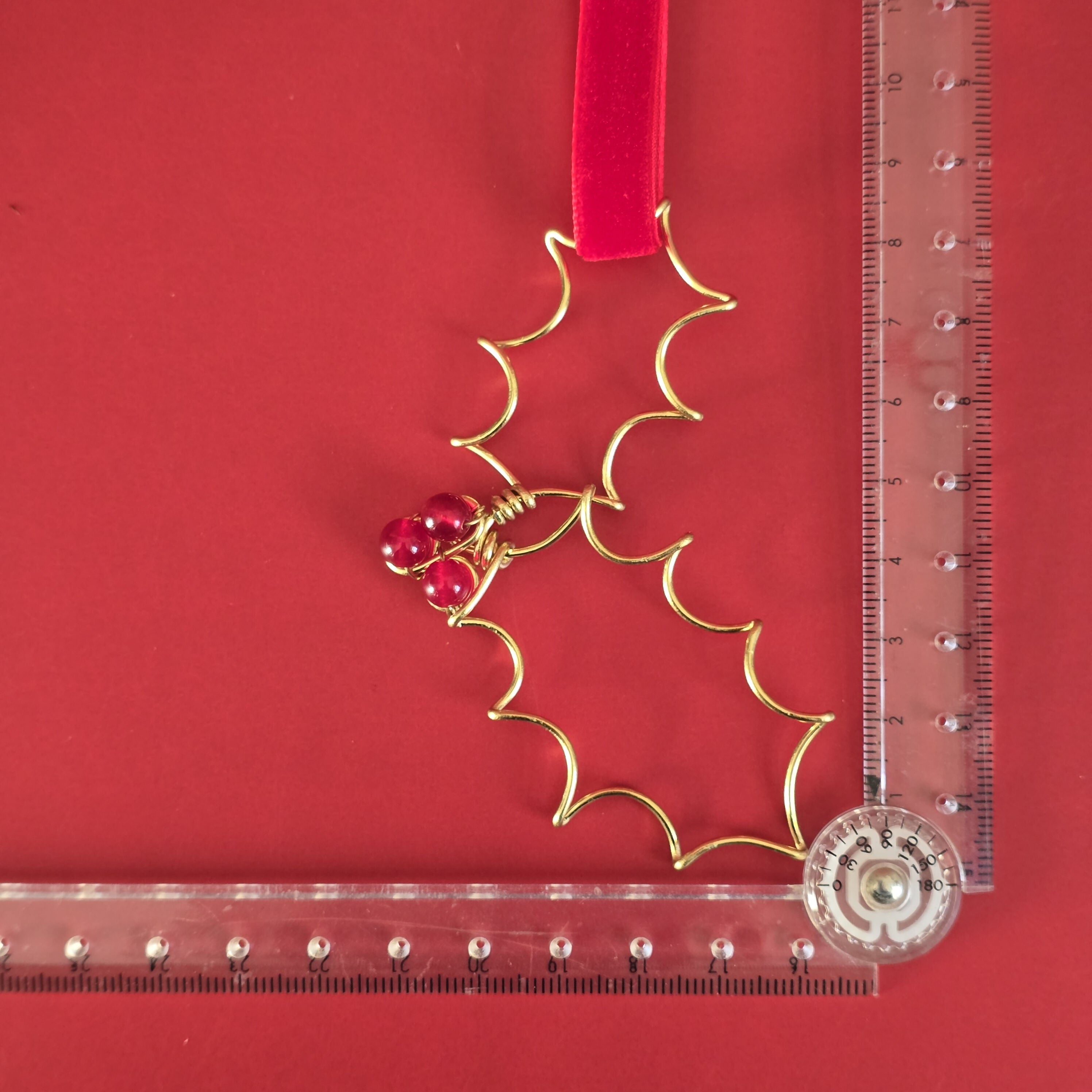 Christmas Holly Brass Wire Tree Hanging Decor With Rubellite Crystal