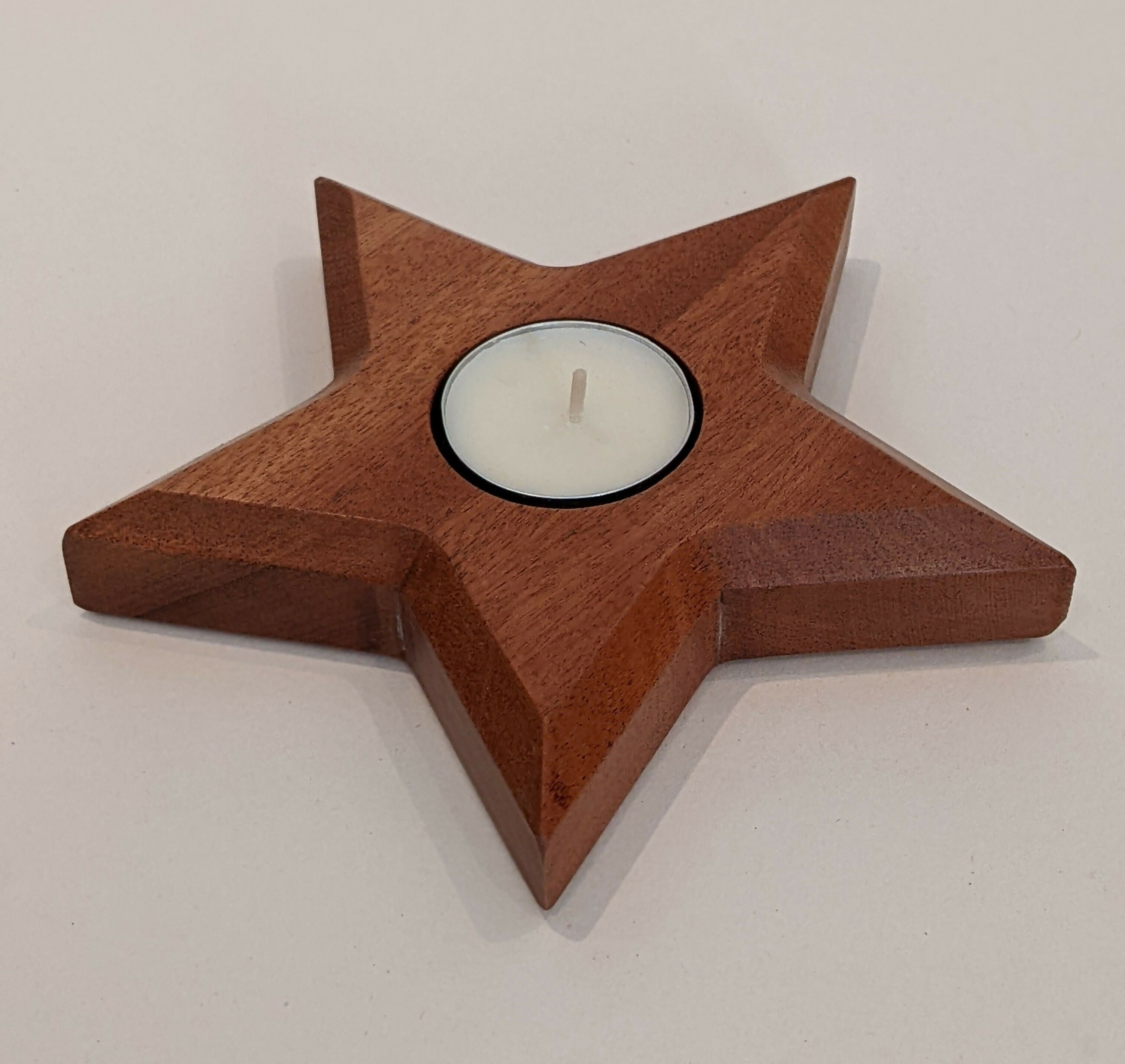Mahogany Wood Star Tealight Holder