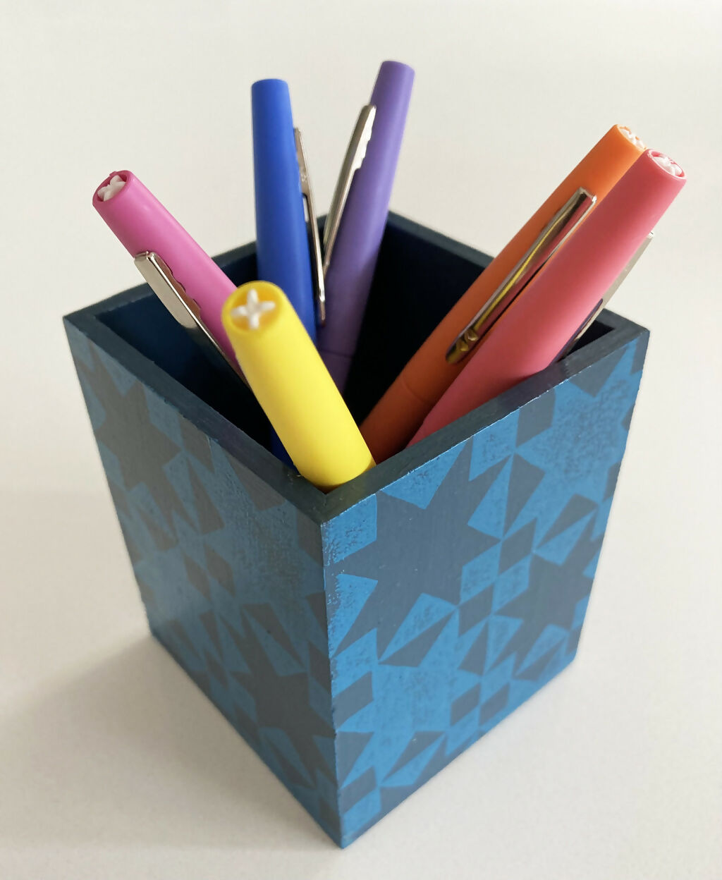 Hand-printed Pen Pot with Star Design.