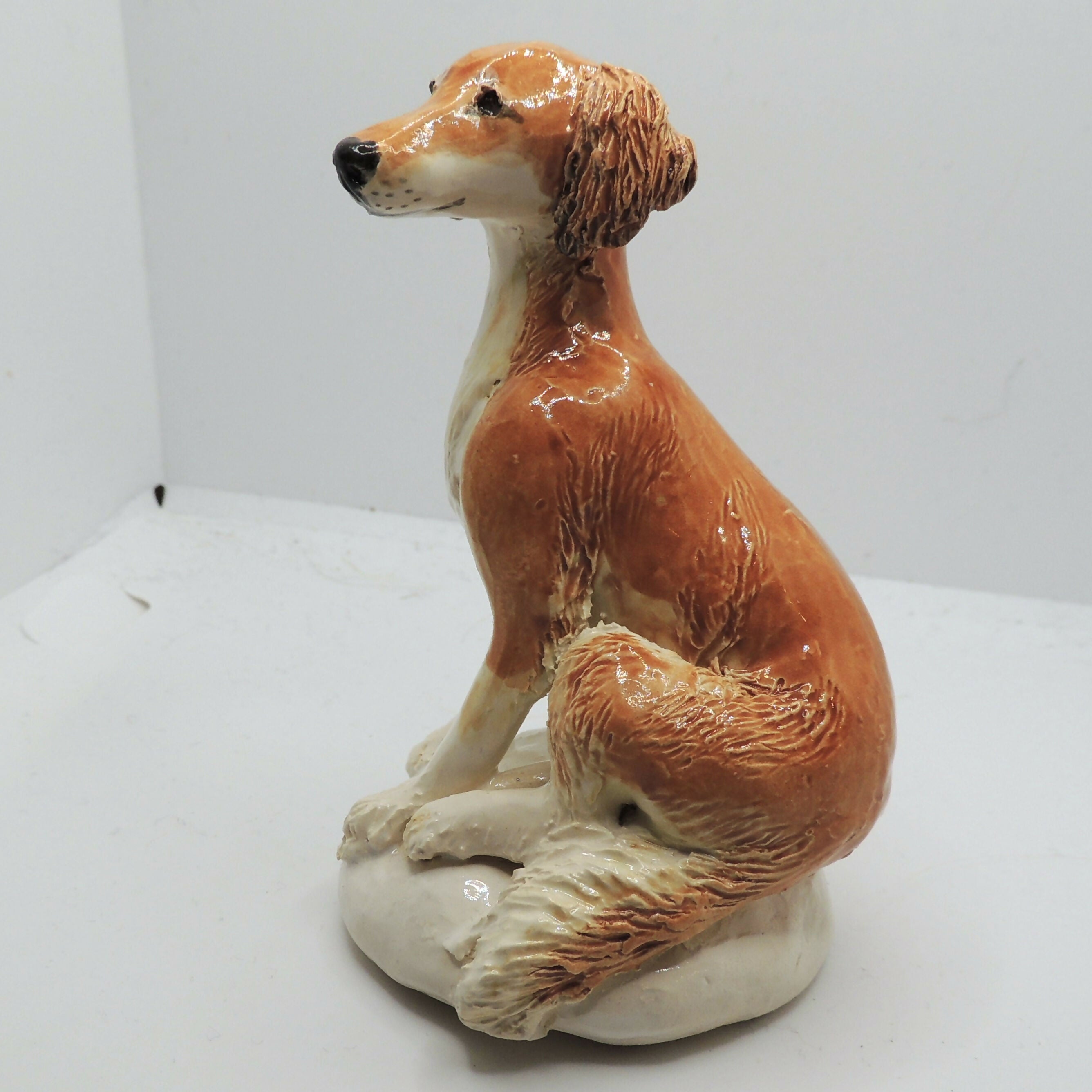 Ceramic saluki dog sculpture, red grizzle