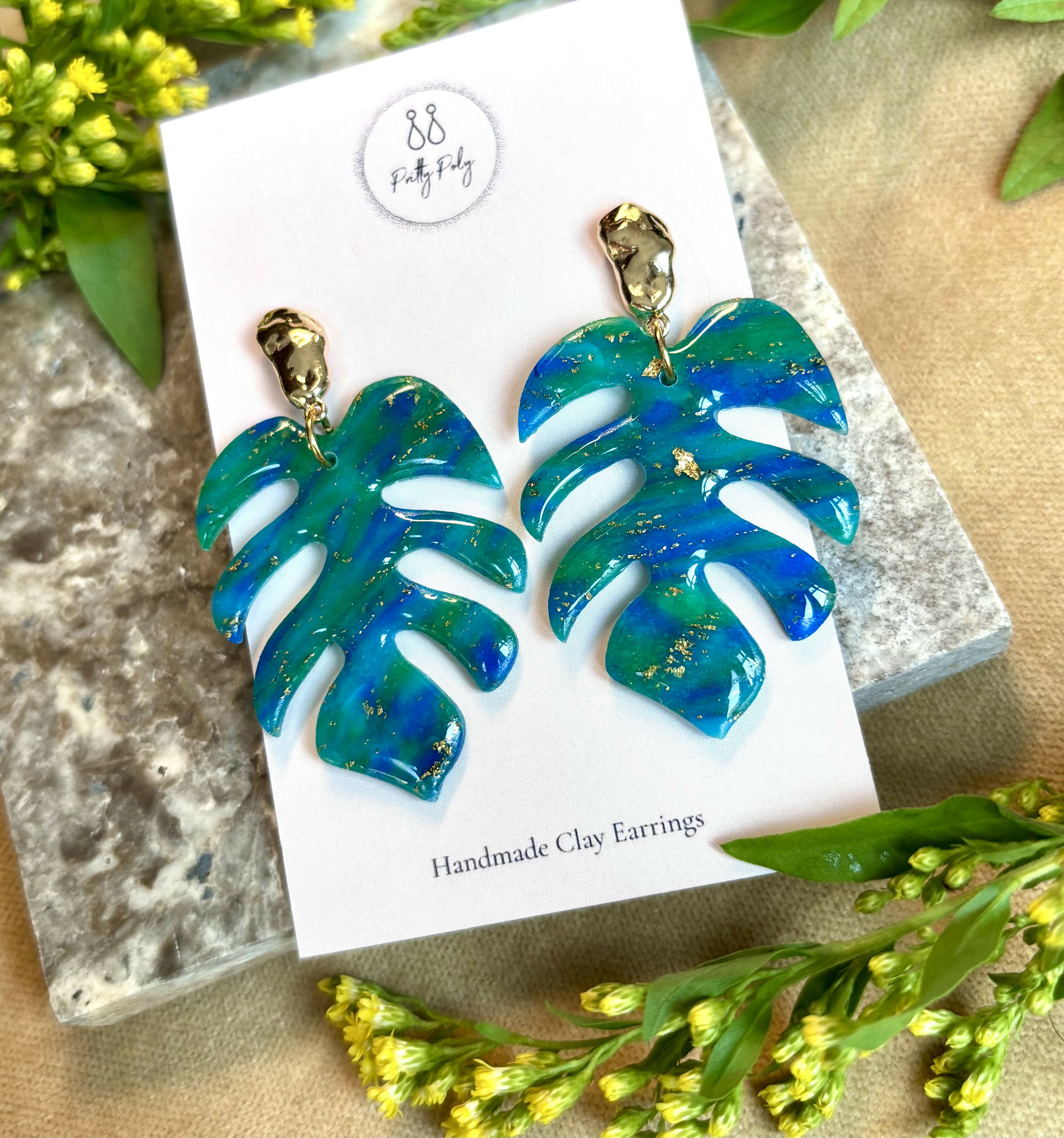 Ocean Dream Collection - Monstera Leaf Polymer Clay Earrings
