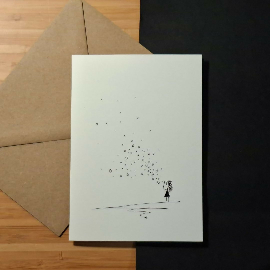 Girl Blowing Bubbles Greetings Card