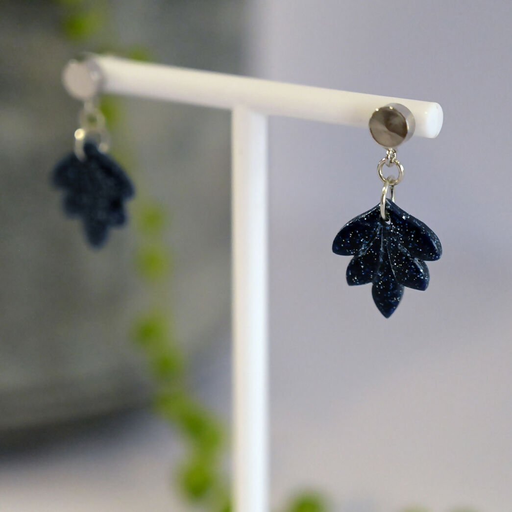 Midnight Blue Sparkle Dangle Earrings - Handmade Polymer Clay - Polly Plant