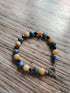 Tibetan Silver Toggle Catch Bracelet with Blue Spot Jasper, Yellow Jade & Faceted Navy Goldstone.
