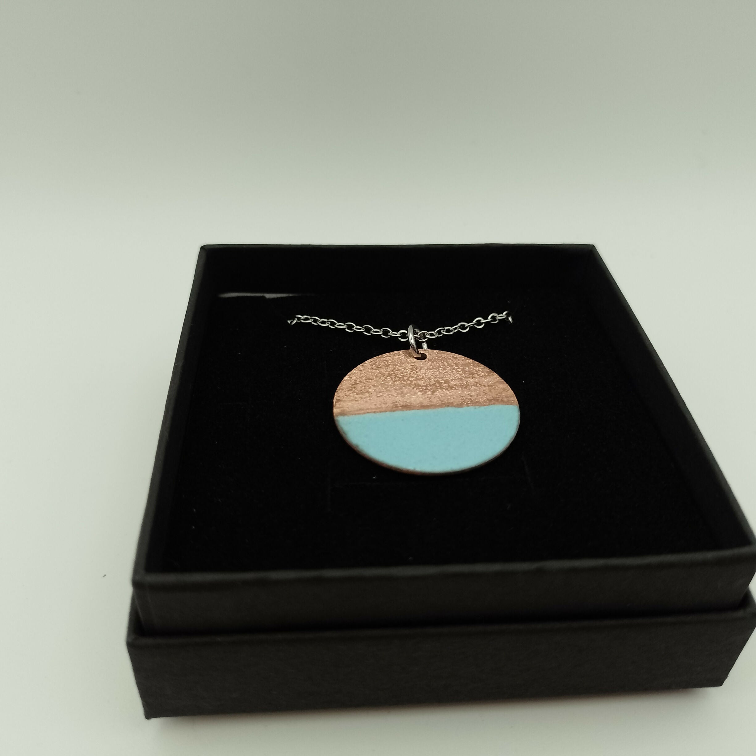 Pale Blue Circle Half Copper Half Enamel Pendant