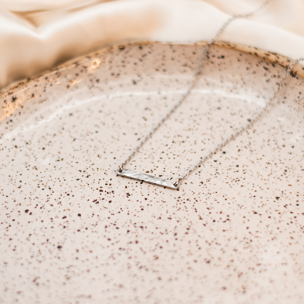 Hammered Stainless Steel Small Bar Necklace