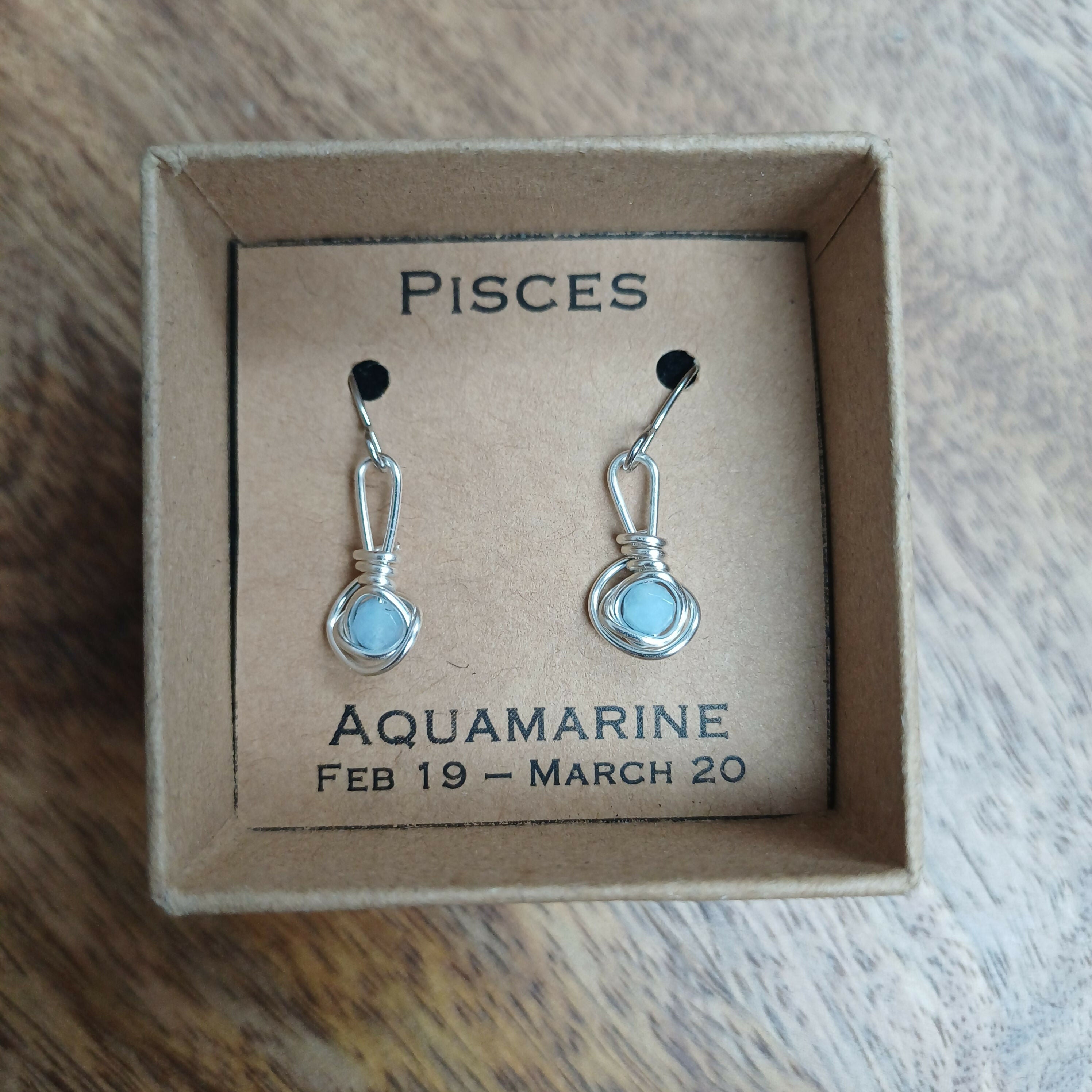 Pisces Aquamarine Zodiac Wire Wrapped Earrings