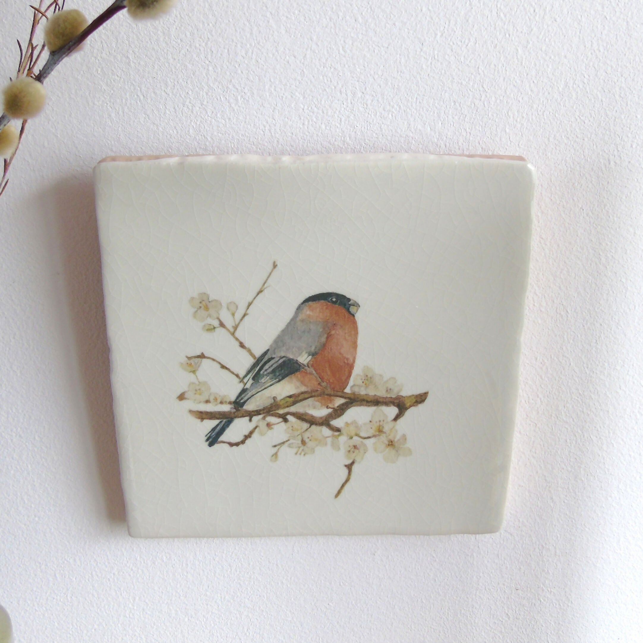 Bullfinch and Blossom Ceramic Tile Wall Art
