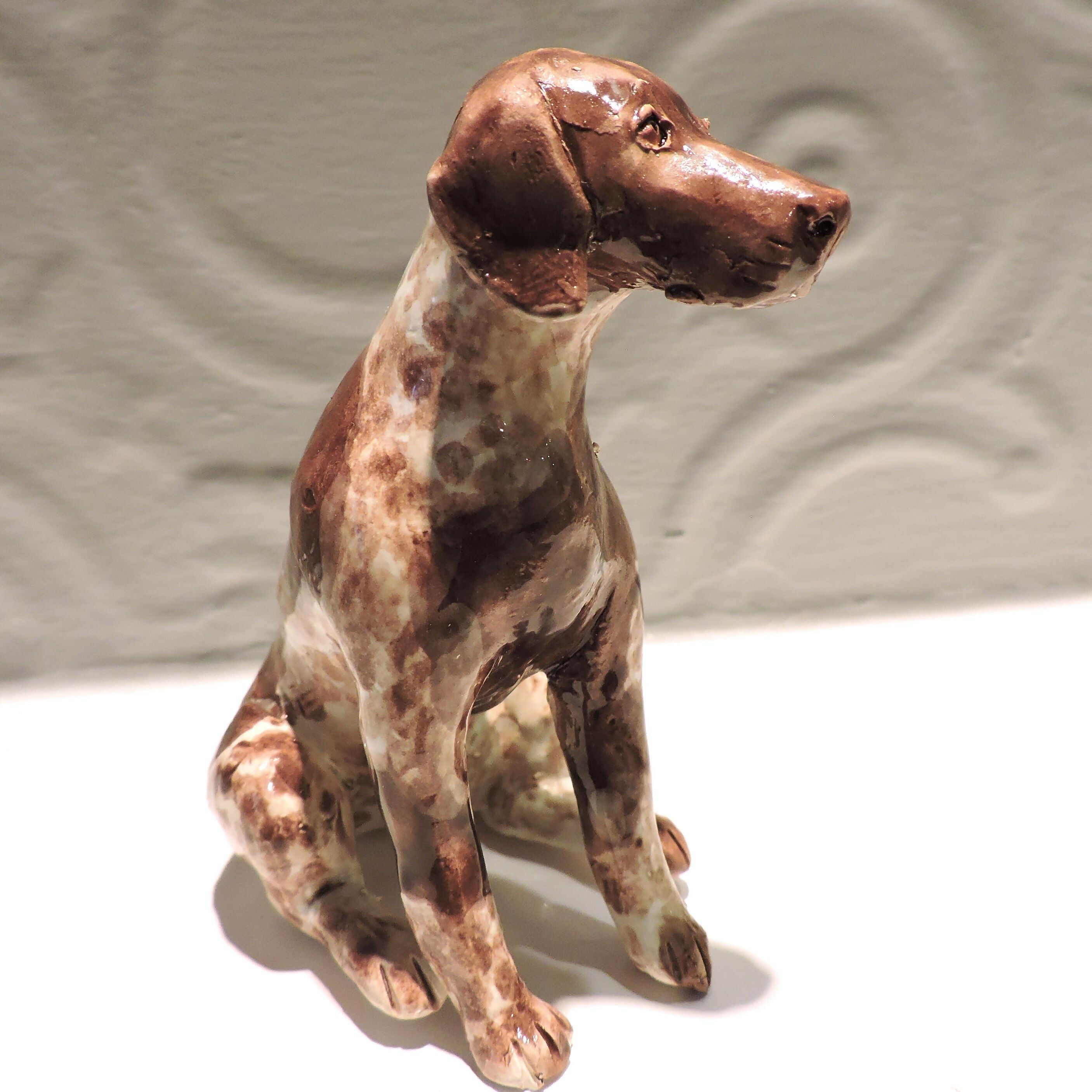 Ceramic German Shorthaired Pointer dog sculpture