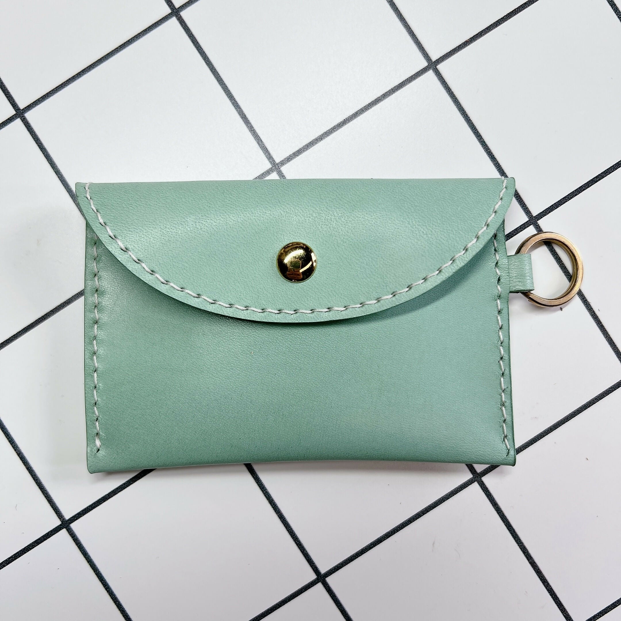Teal Blue SnapFlod Leather Coin Purse with Small Ring