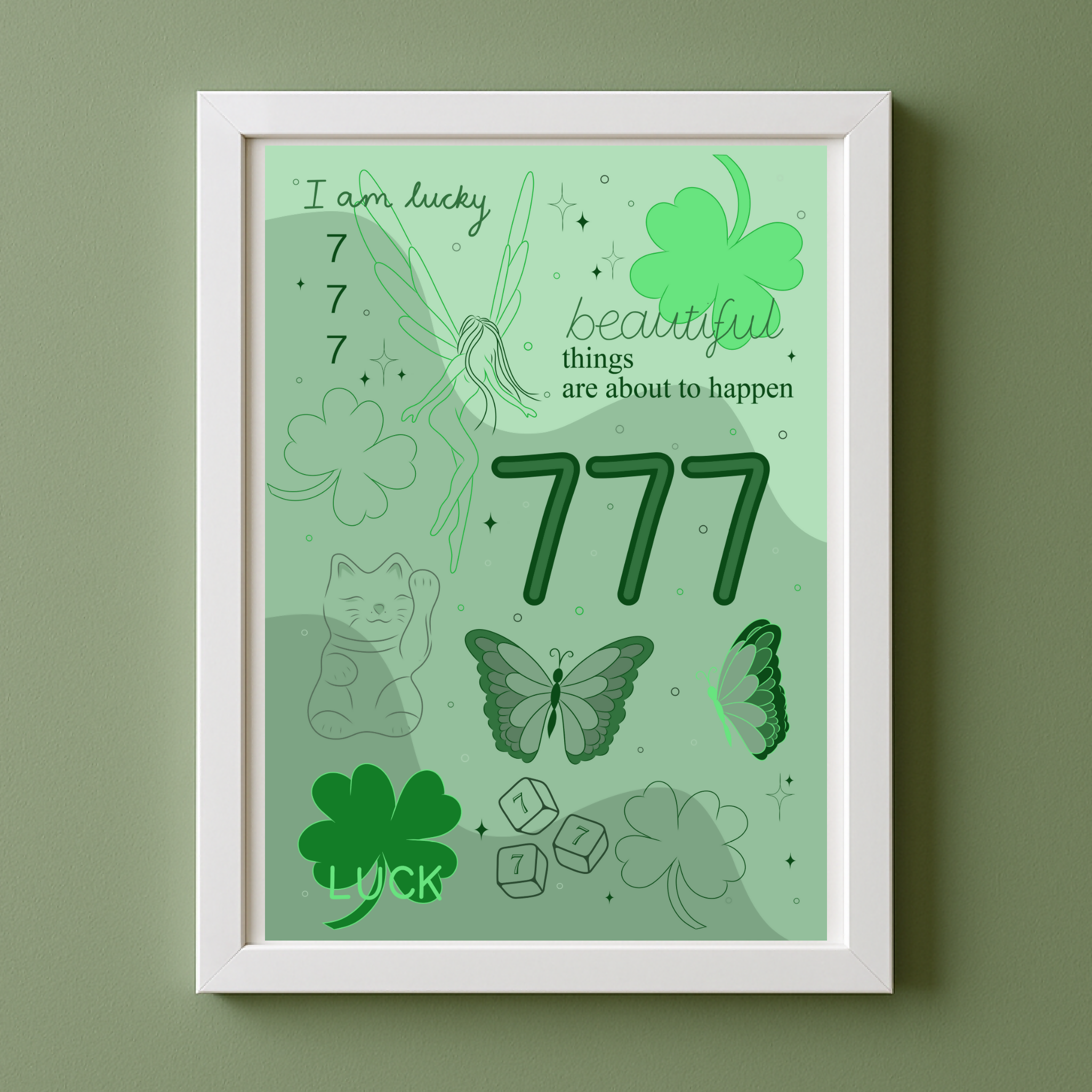 777 Angel Number Print Unframed A4 Green