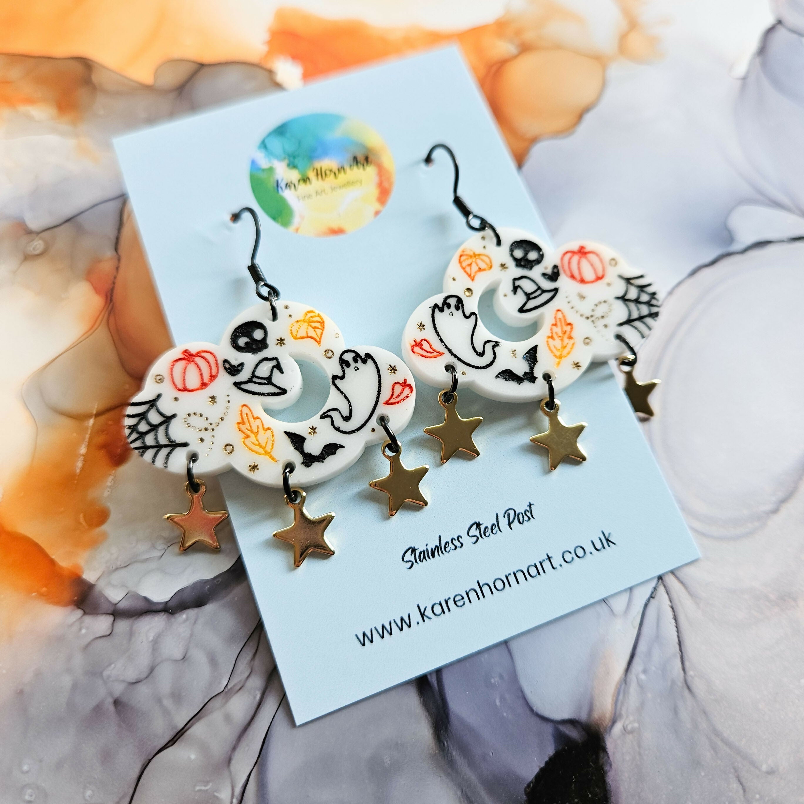 Handmade Halloween Autumn Resin Cloud Dangle Earrings With Star Charms