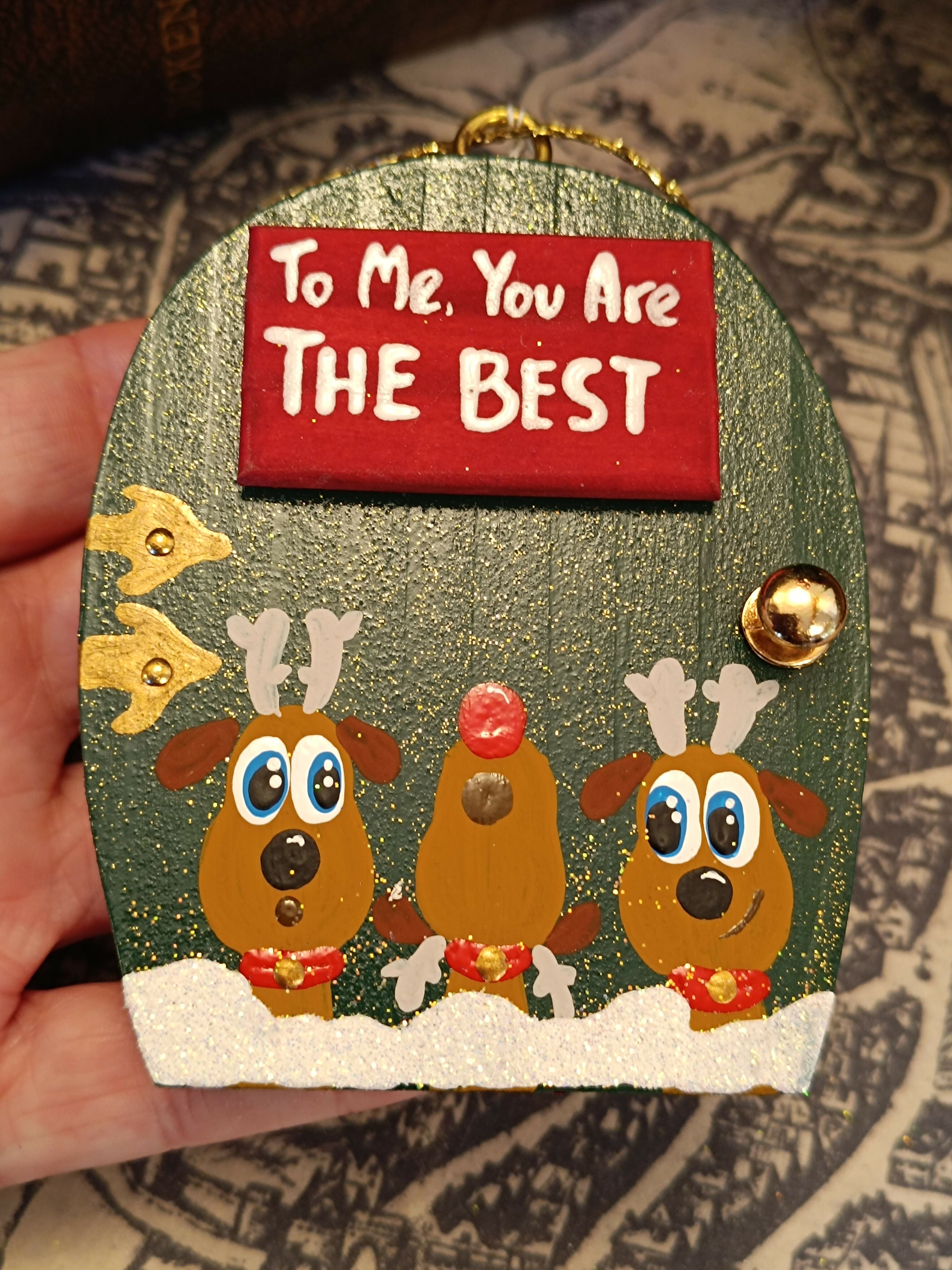 Handmade Wooden Reindeer Door Ornament – "To Me, You Are The Best" Cute Christmas Tree Decoration & Holiday Gift