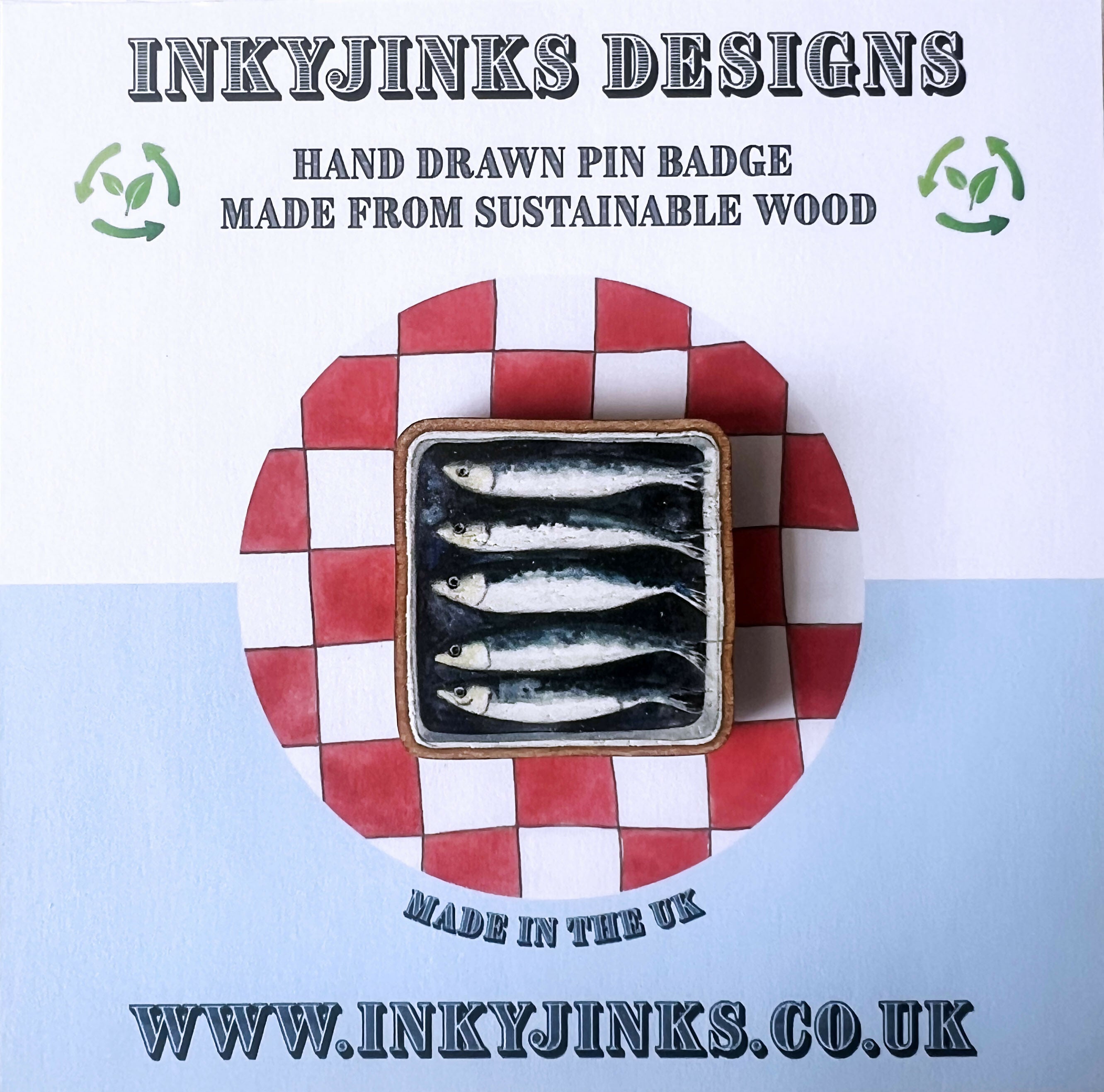 Sardines Wooden Pin Badge made from Sustainable Wood