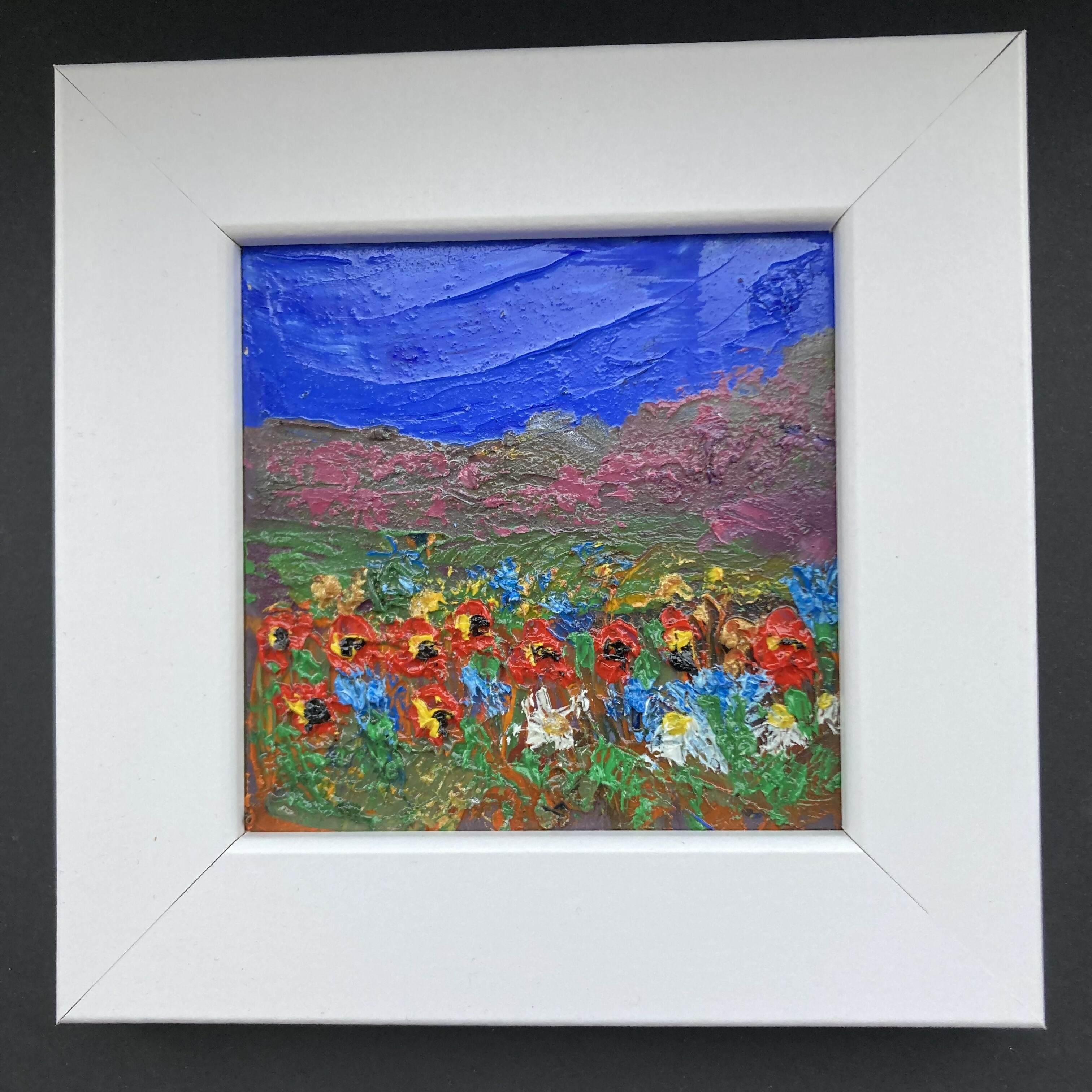 Wildflowers Original Oil Painting On Wood In White Frame