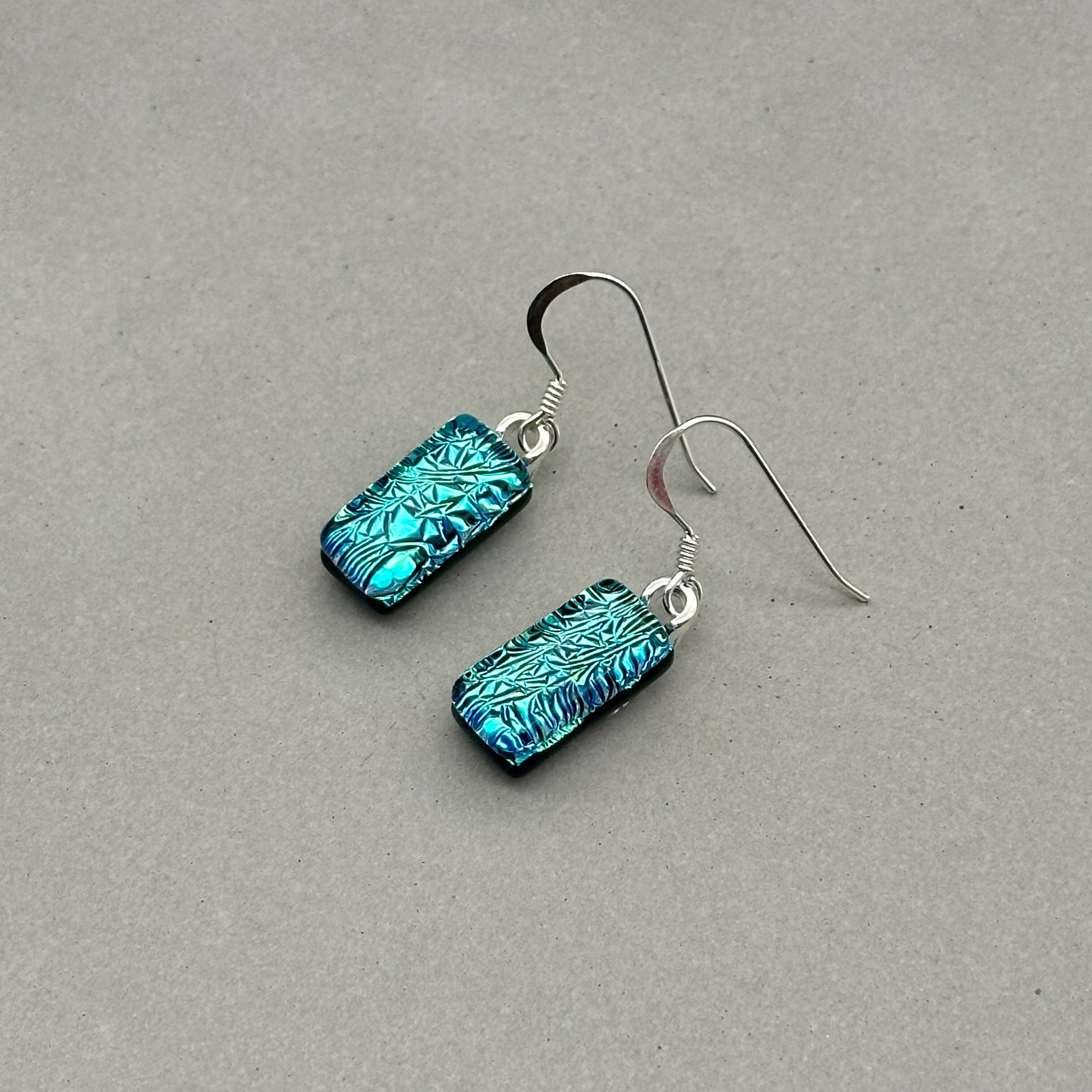 Green & Blue Crackle Dichroic Glass Necklace and Earrings Set - Sterling Silver, Handmade by Jade Tapson Glass