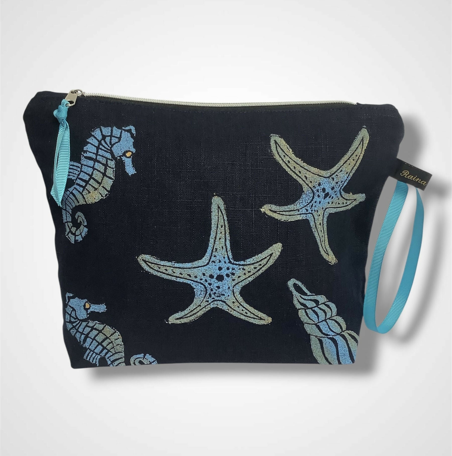 Navy Sea Shells Linen Women’s Makeup Bag