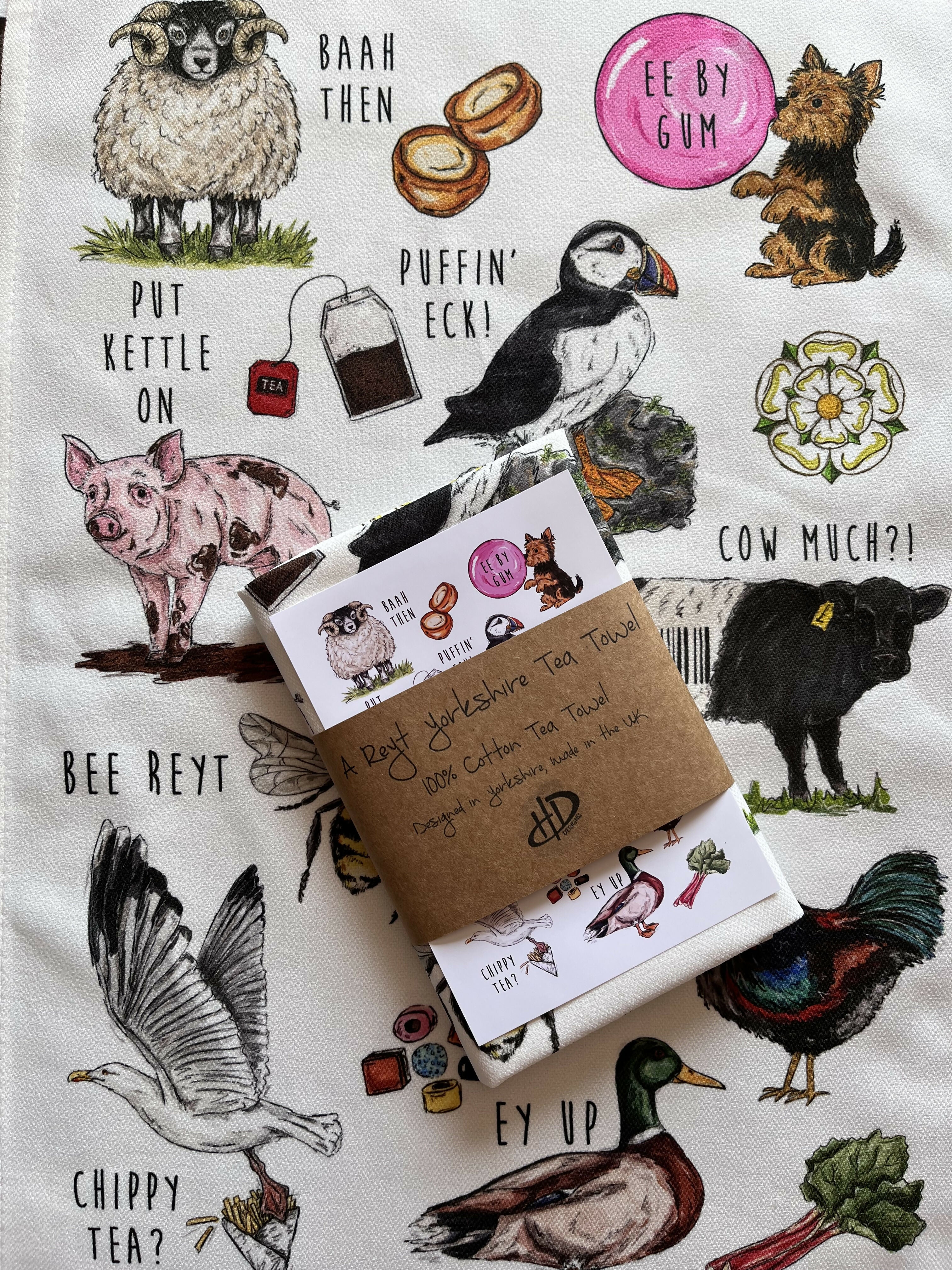 A Reyt Yorkshire Illustrated Tea Towel