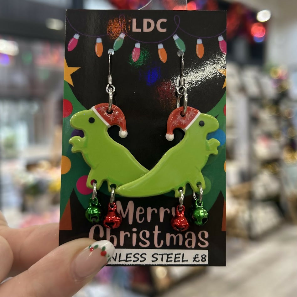 Christmas Jingle Bell Dinos Earrings