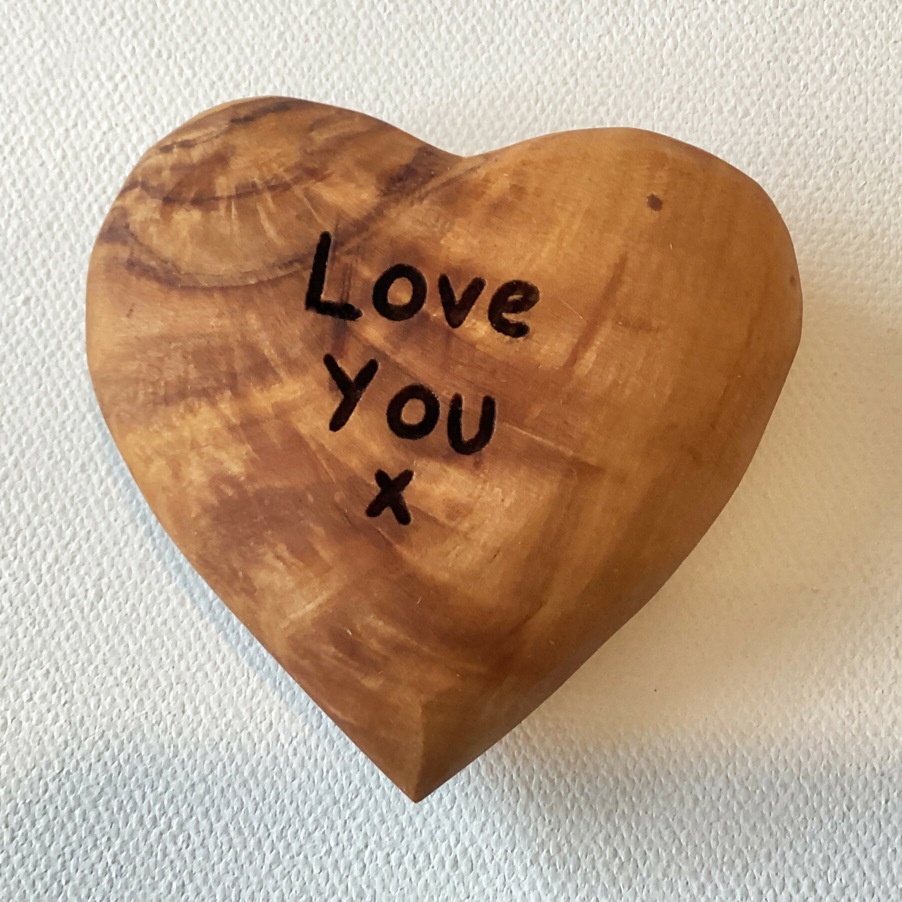 Engraved Solid Olive Wood Hearts