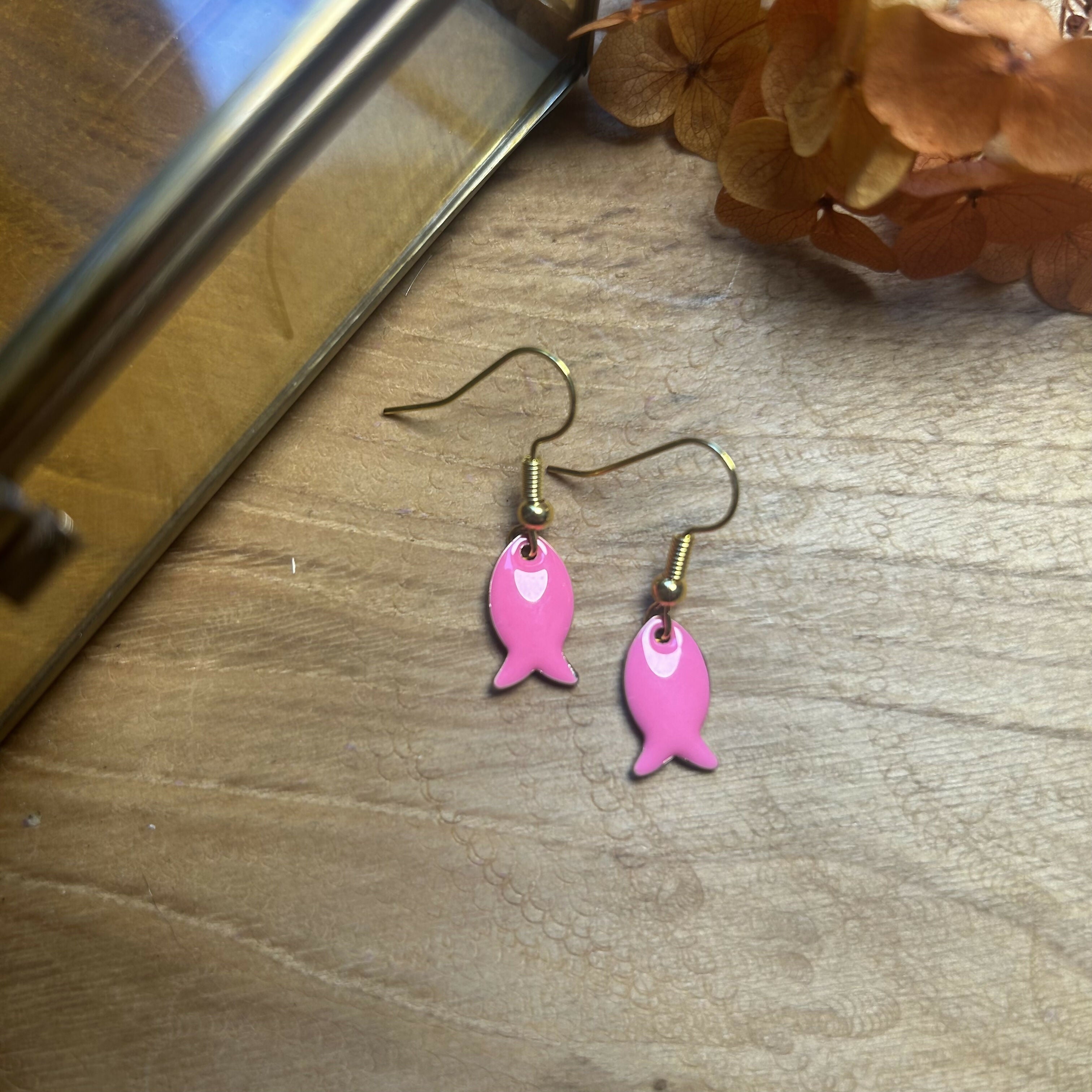Lovely Pink Enamel Fish Earrings