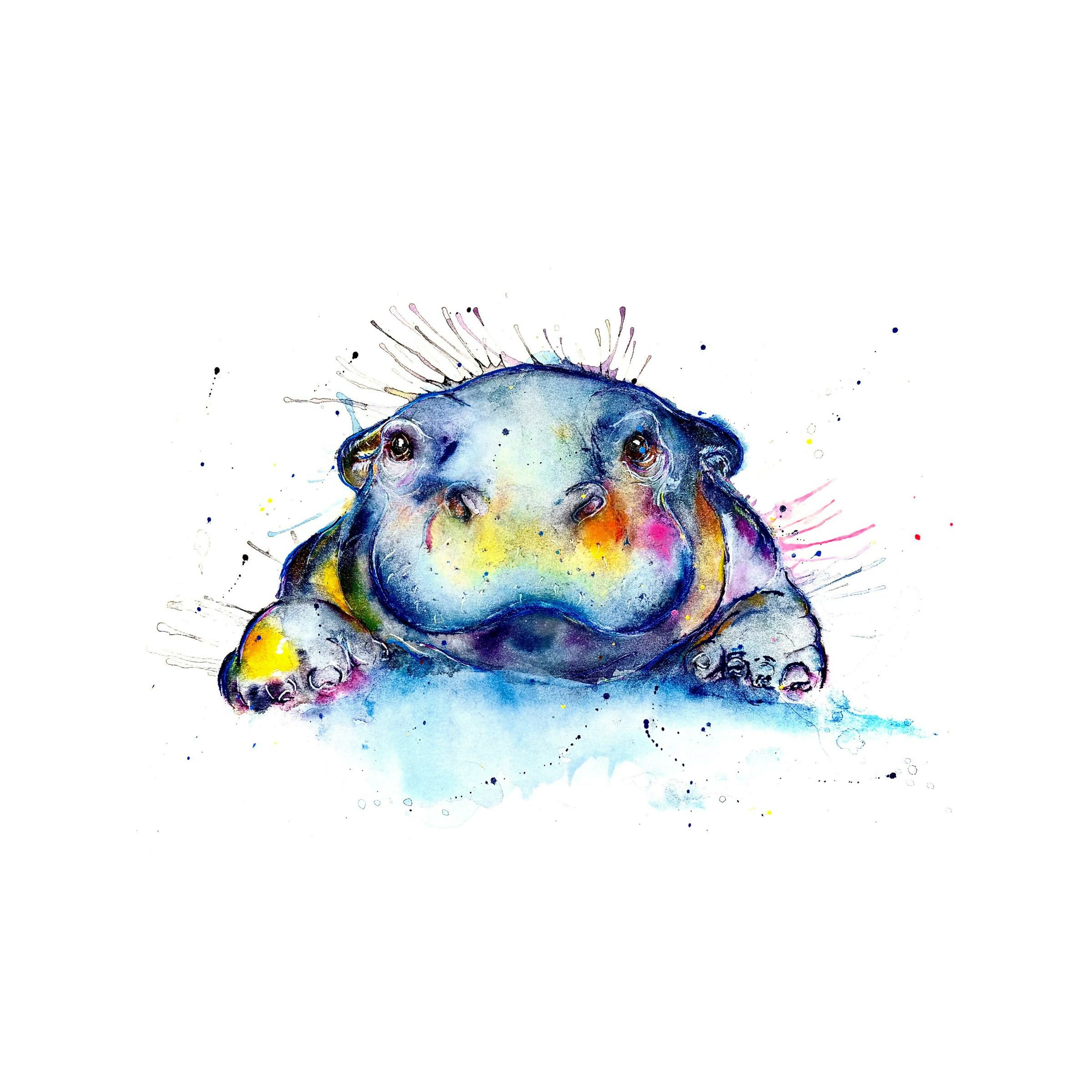 FINE ART PRINT OF HUMPHREY THE HIPPO - 'ANIMAL ART COLLECTION'