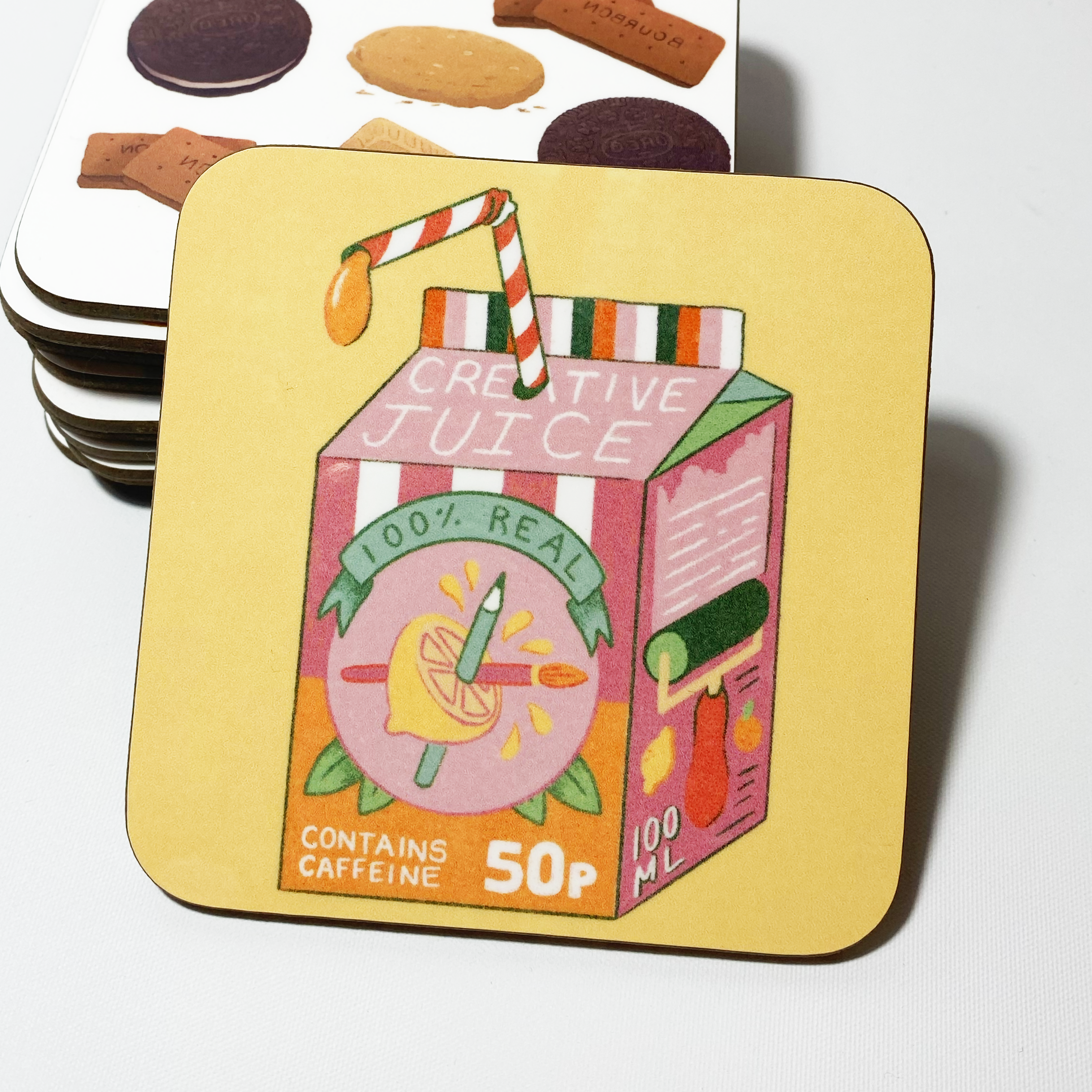 Creative Juice Coaster - Colourful Coaster for Artists -Juicebox Print with Citrus Print