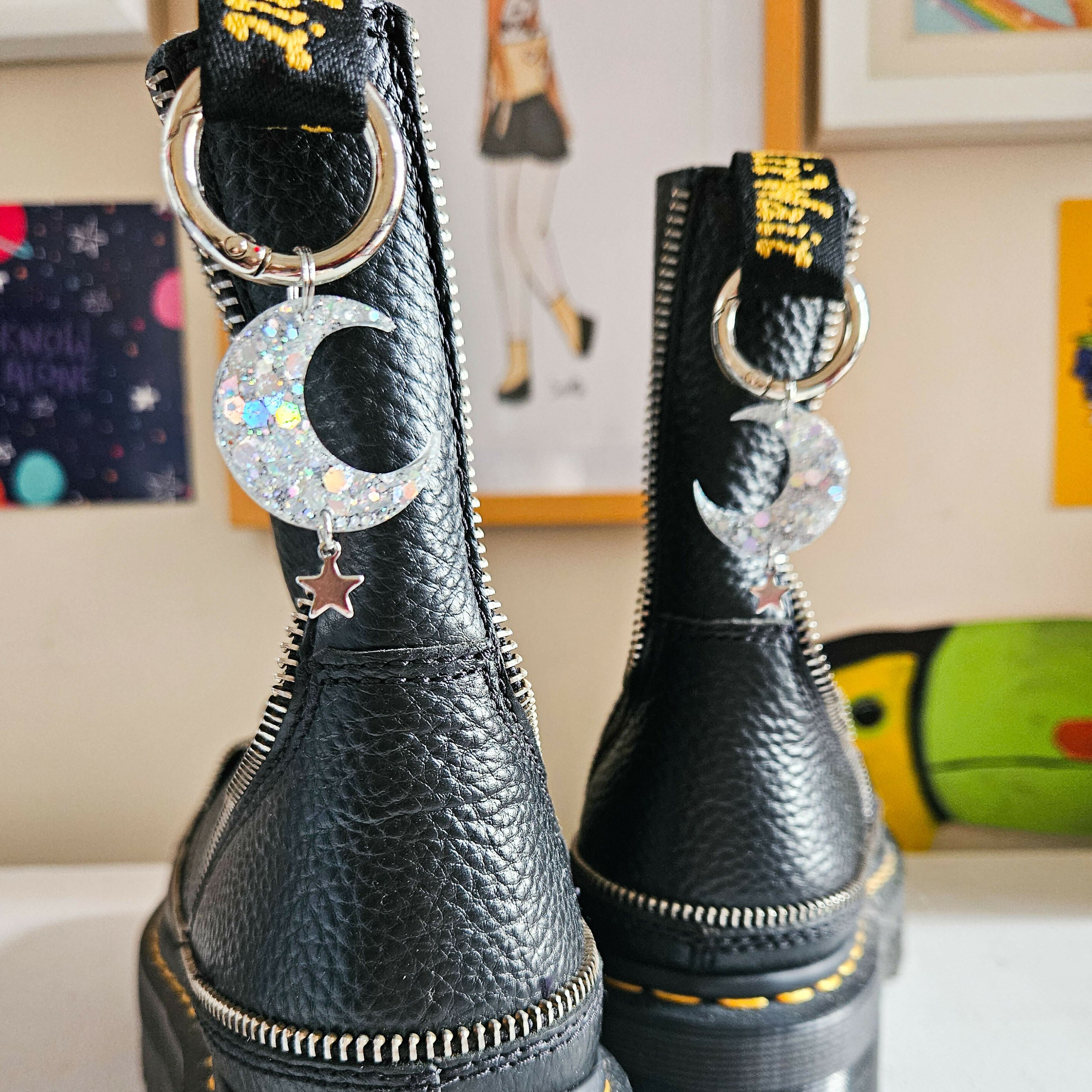 Handmade Moon And Stars Resin Boot Charms
