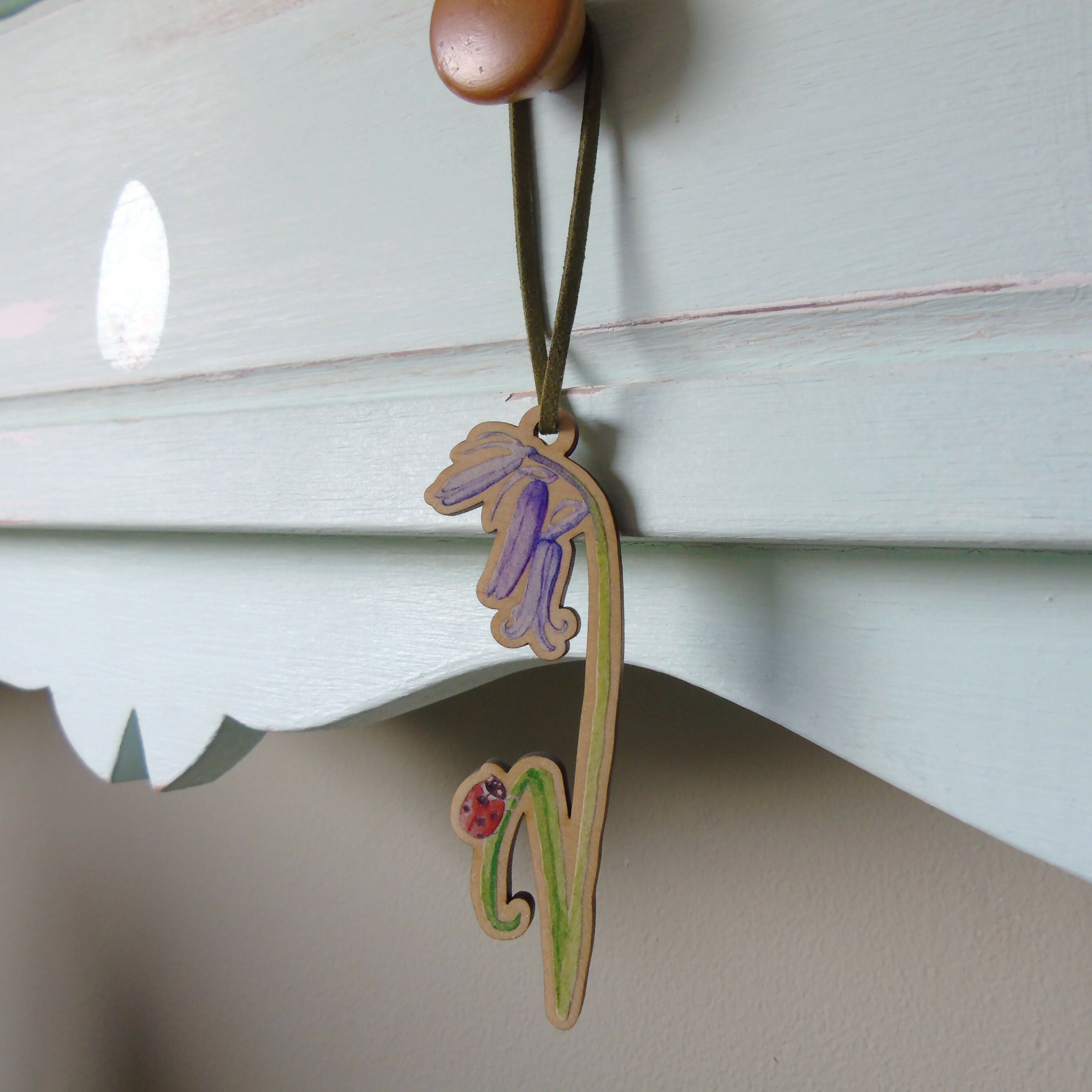 Bluebell and Ladybird Hanging Wooden Decoration