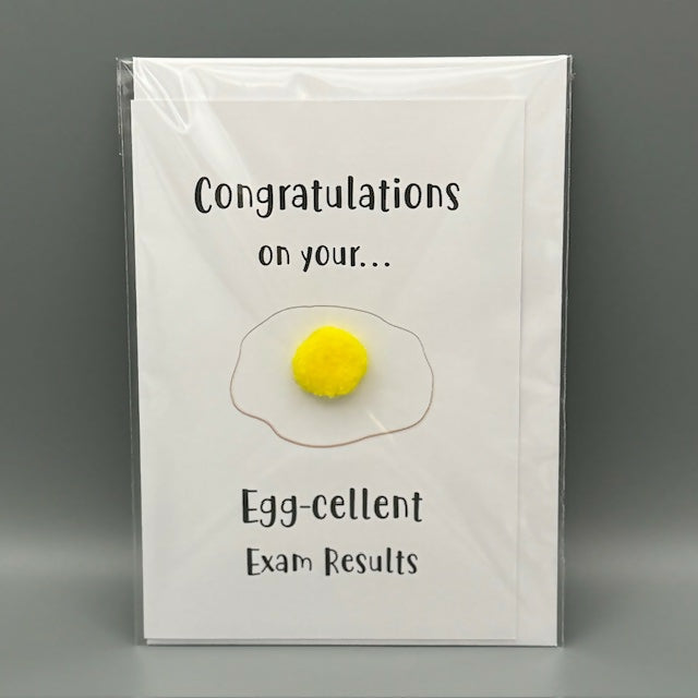 Congratulations on Egg-cellent Exam - Pom Pom Greeting Card