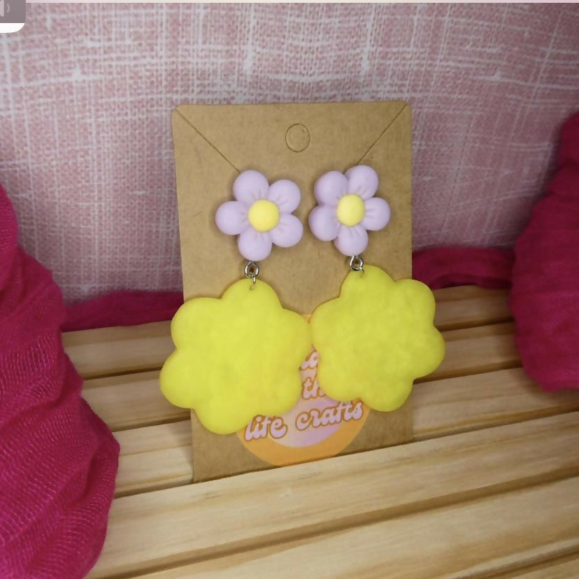 Big Pastel Flower Polymer Clay Earrings