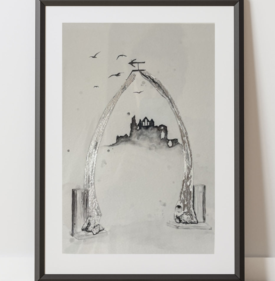 'Over The Whale Bones' Limited Edition, Fine Art, Giclee Whitby Framed Print Hand Finished With Silver Leaf Whitby Abbey
