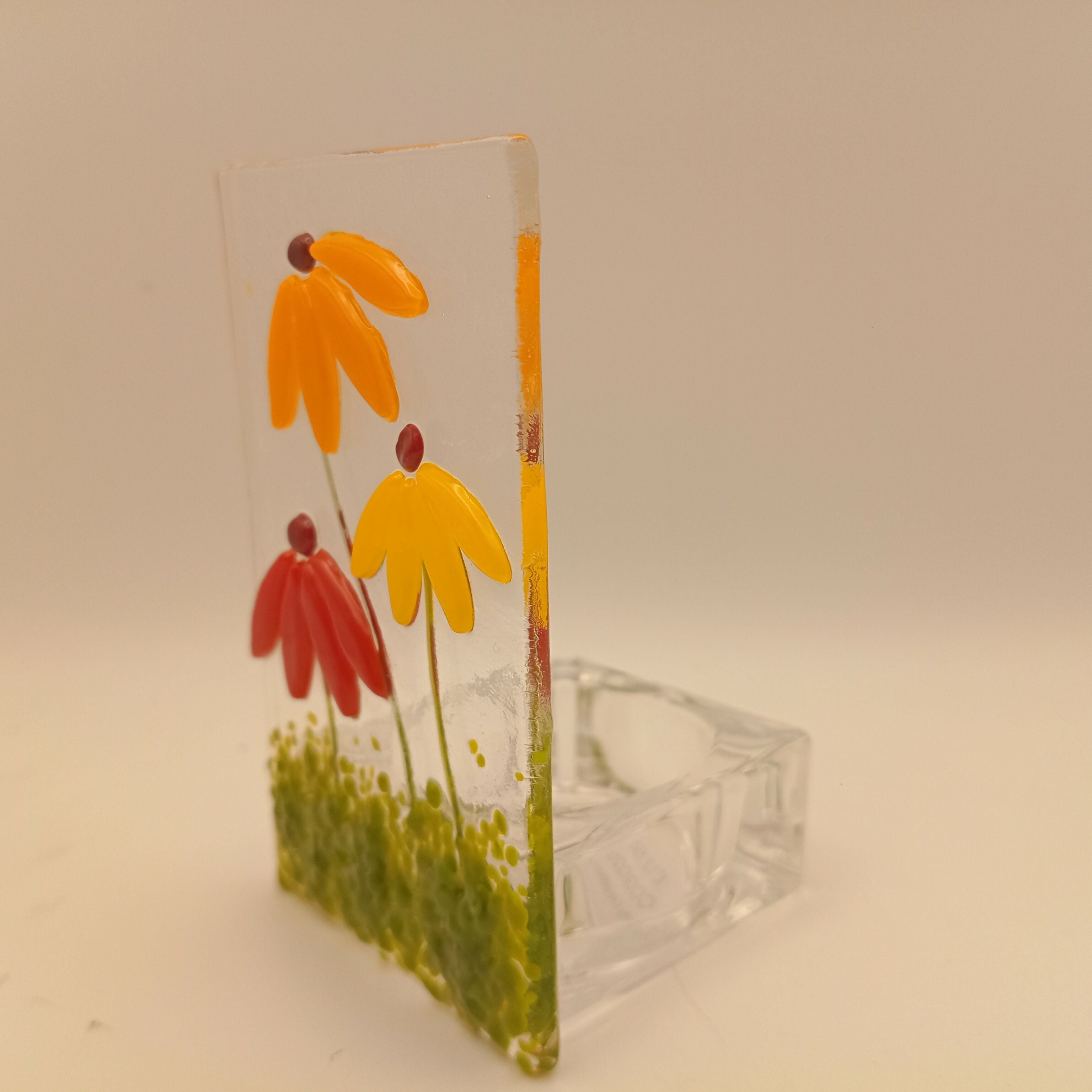 Fused Glass Orange and Red Flower Tealight
