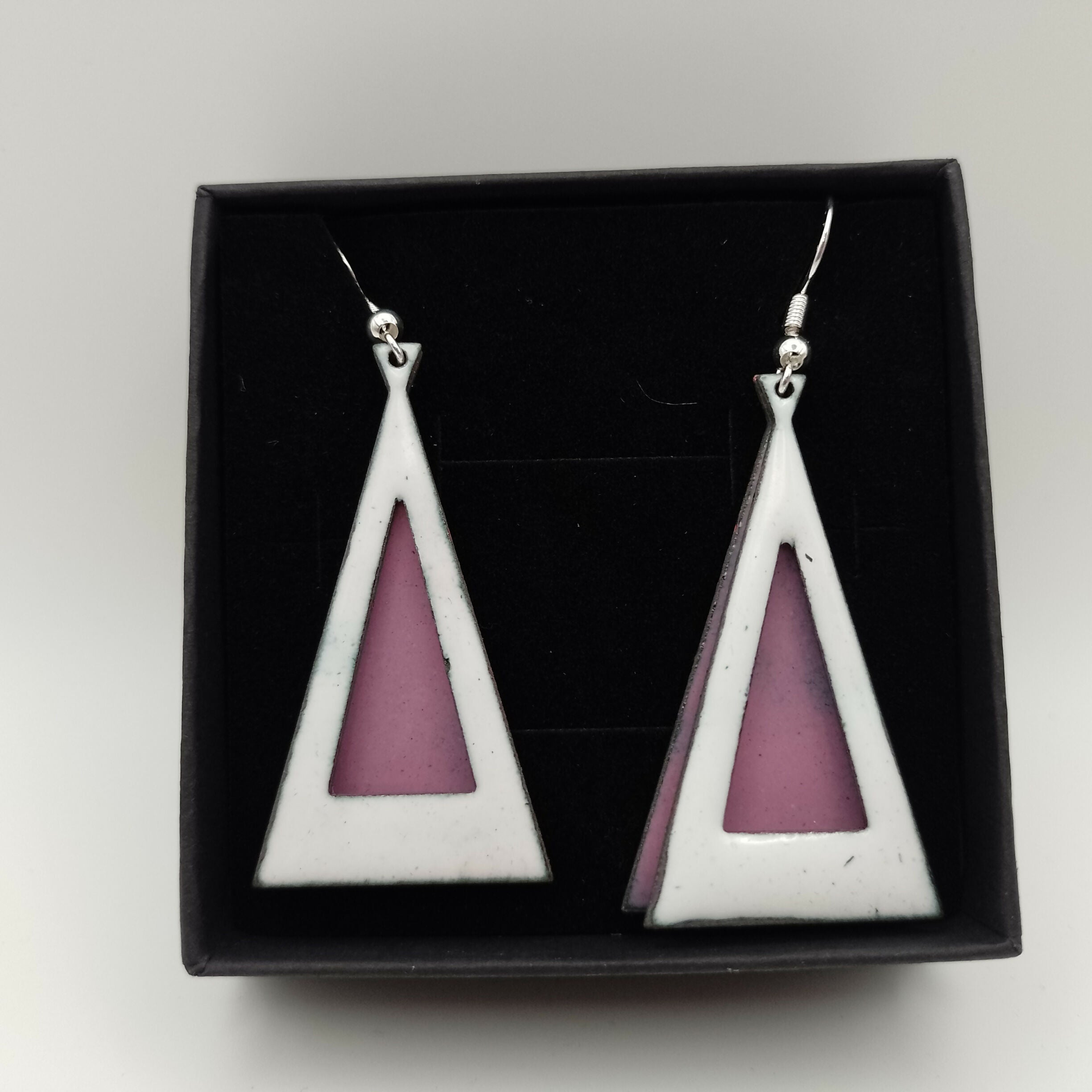 Pink and White Triangle Drop Earrings