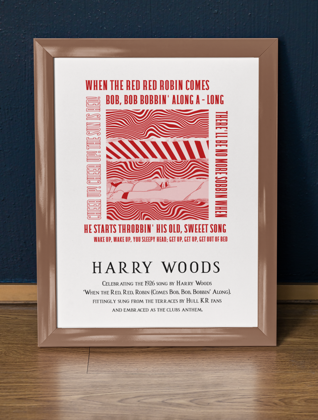 Hull KR Art Print RED RED ROBIN LYRICS Design in White