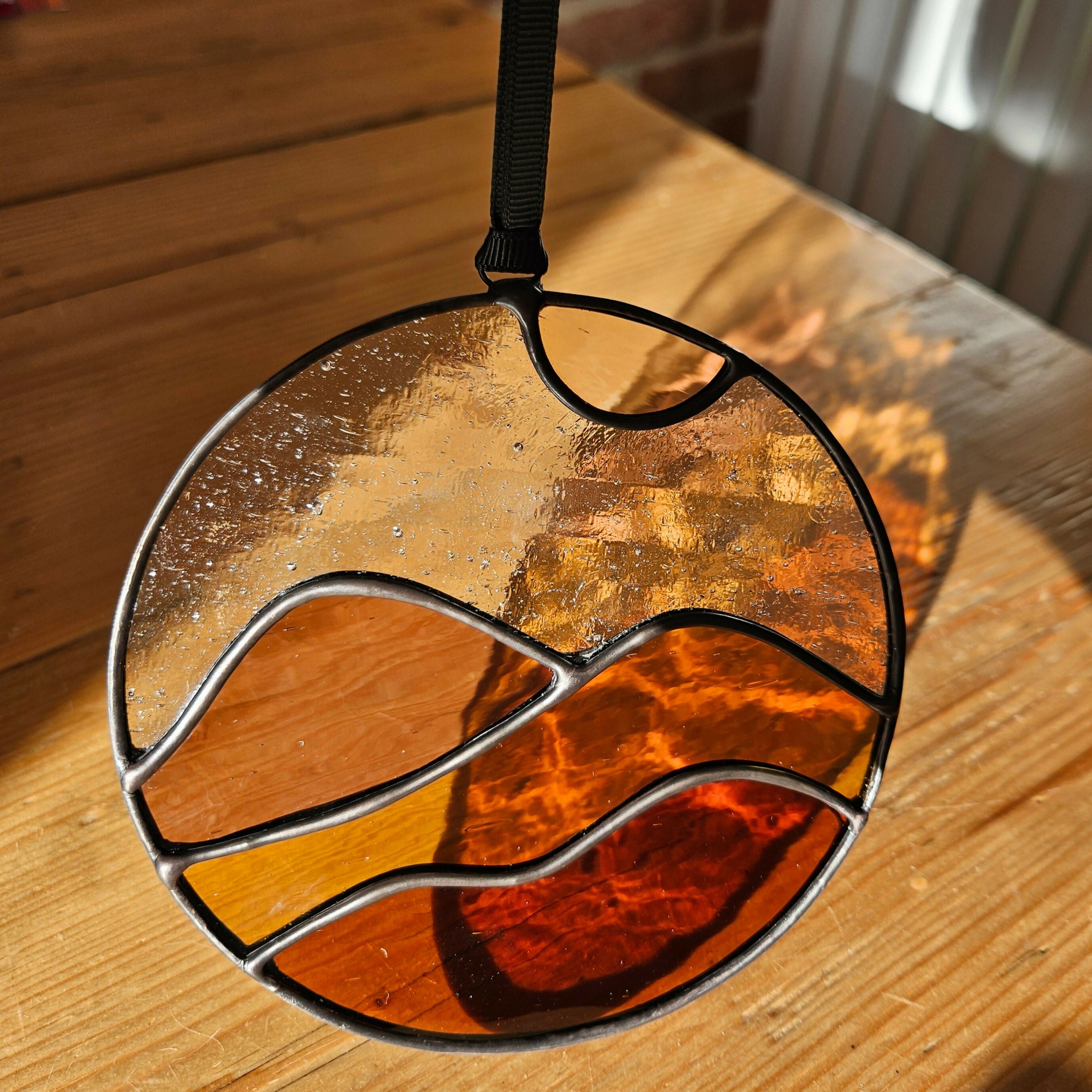 Amber & Purple Mountainscape Stained Glass Suncatcher