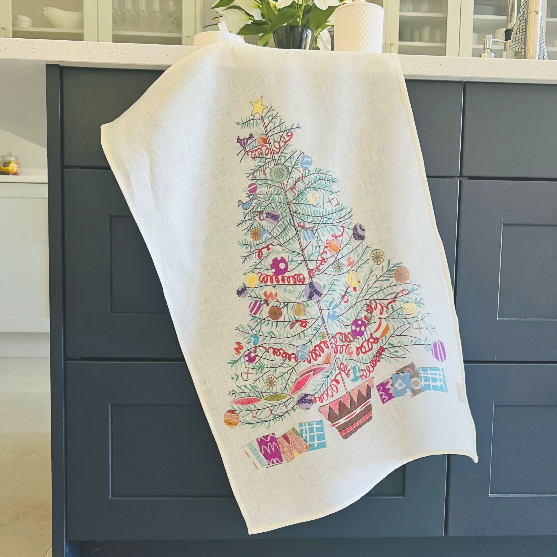 christmas tree tea towel