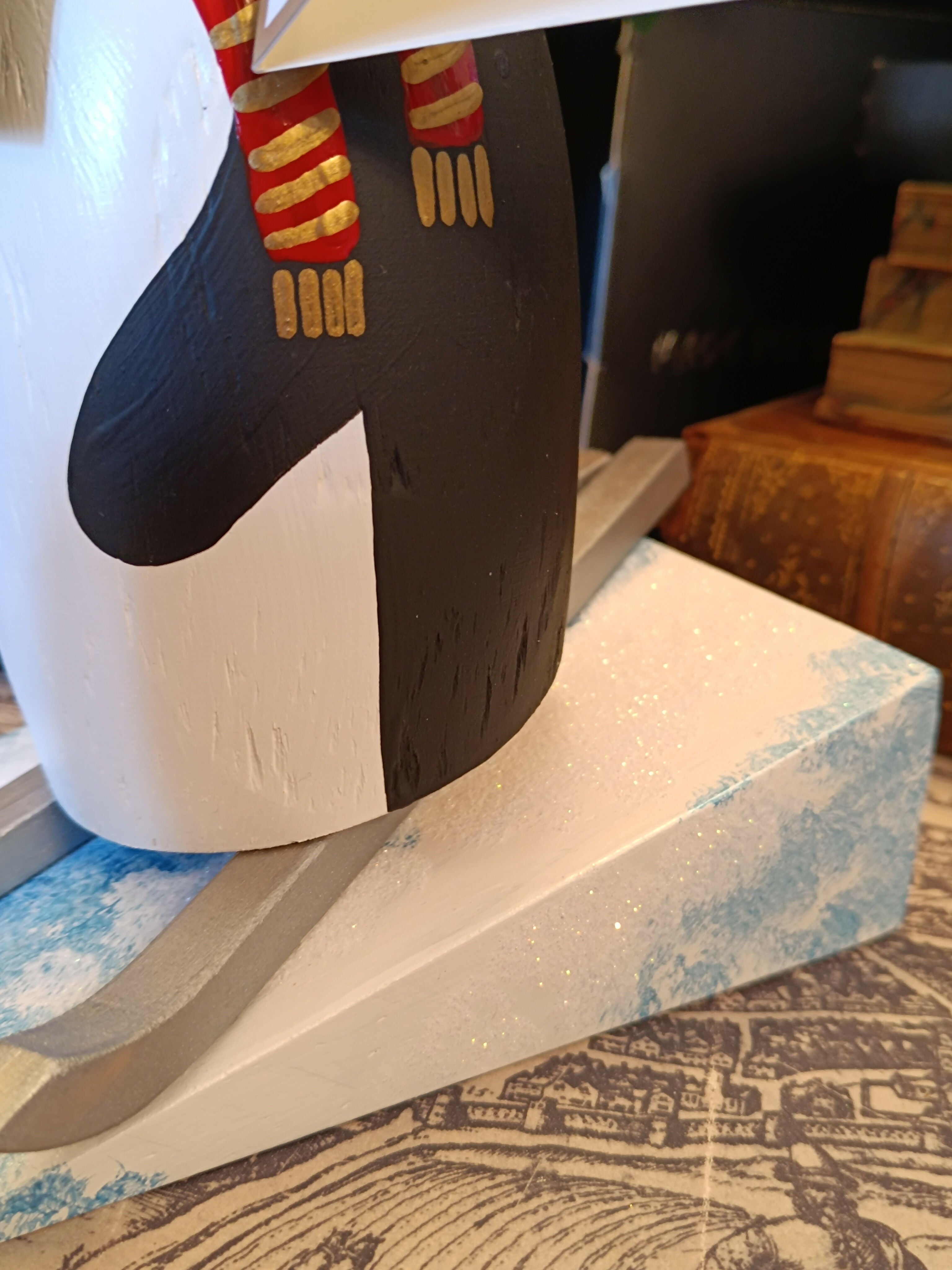 Handmade Wooden Skiing Penguin Festive Figurine – "Christmas On The Piste!" Holiday Decor