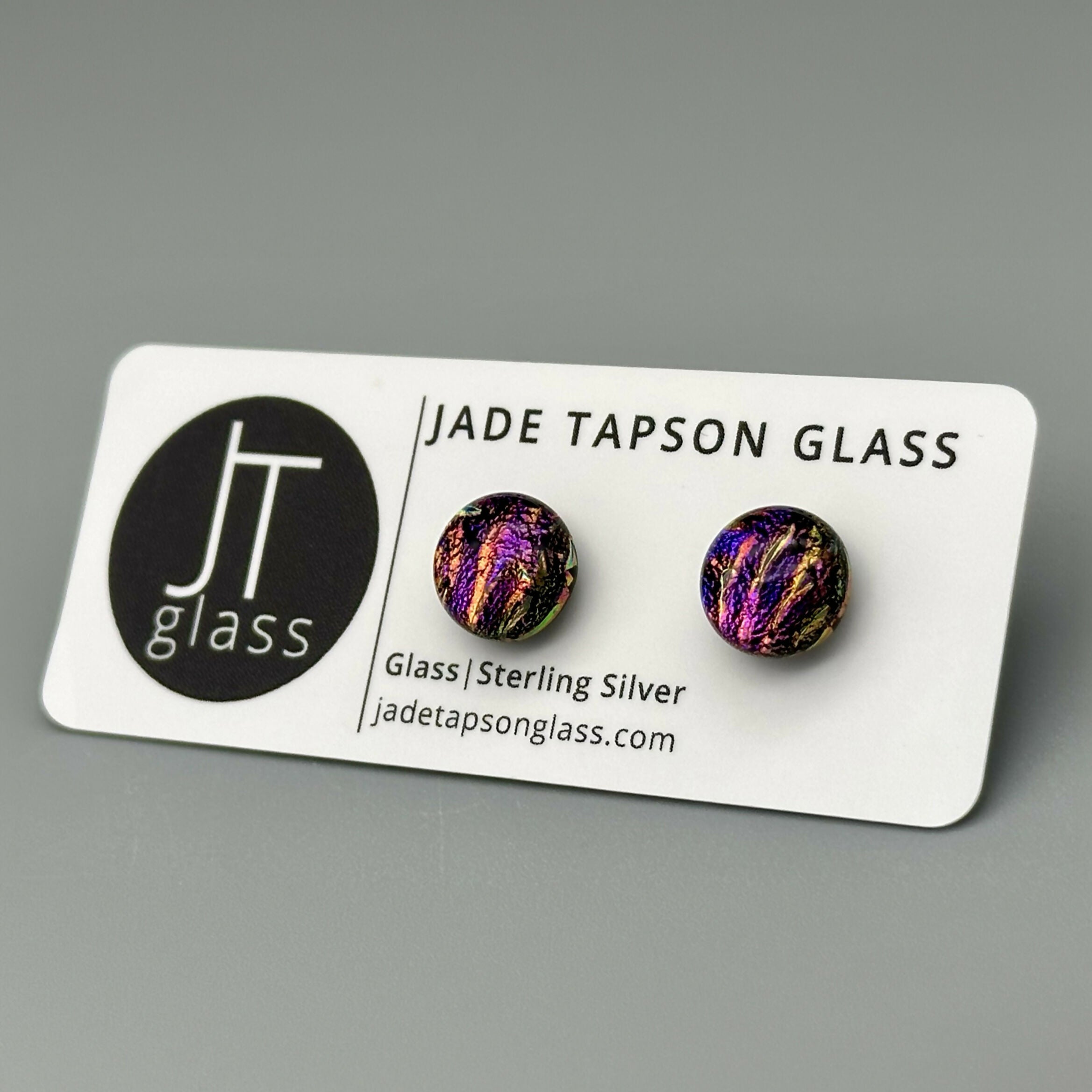 Pink & Purple Flower Dichroic Fused Glass Sterling Silver Stud Earrings - Handmade by Jade Tapson Glass.