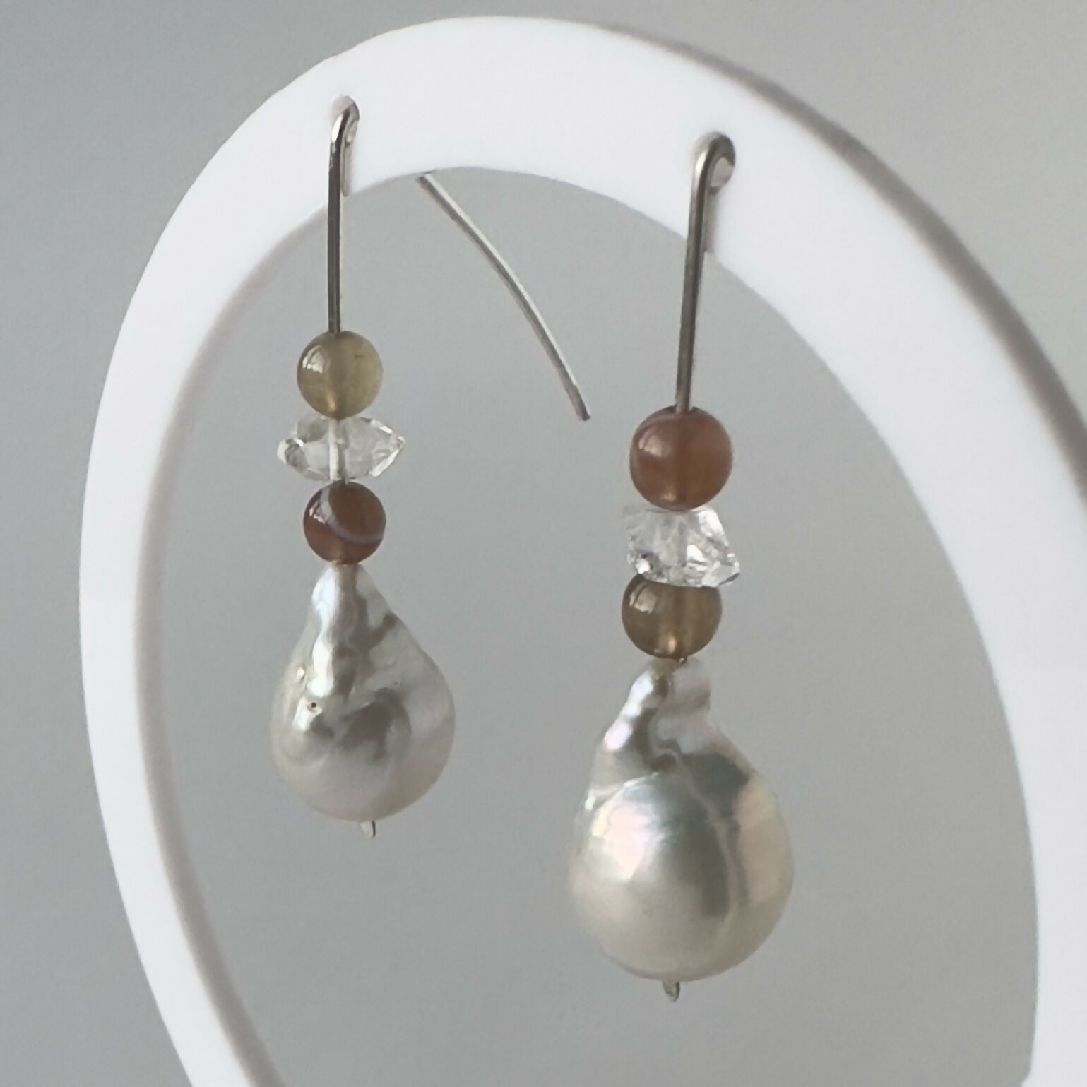 HEALING CRYSTAL & STERLING SILVER CROWN CHAKRA EARRINGS WITH BAROQUE PEARLS