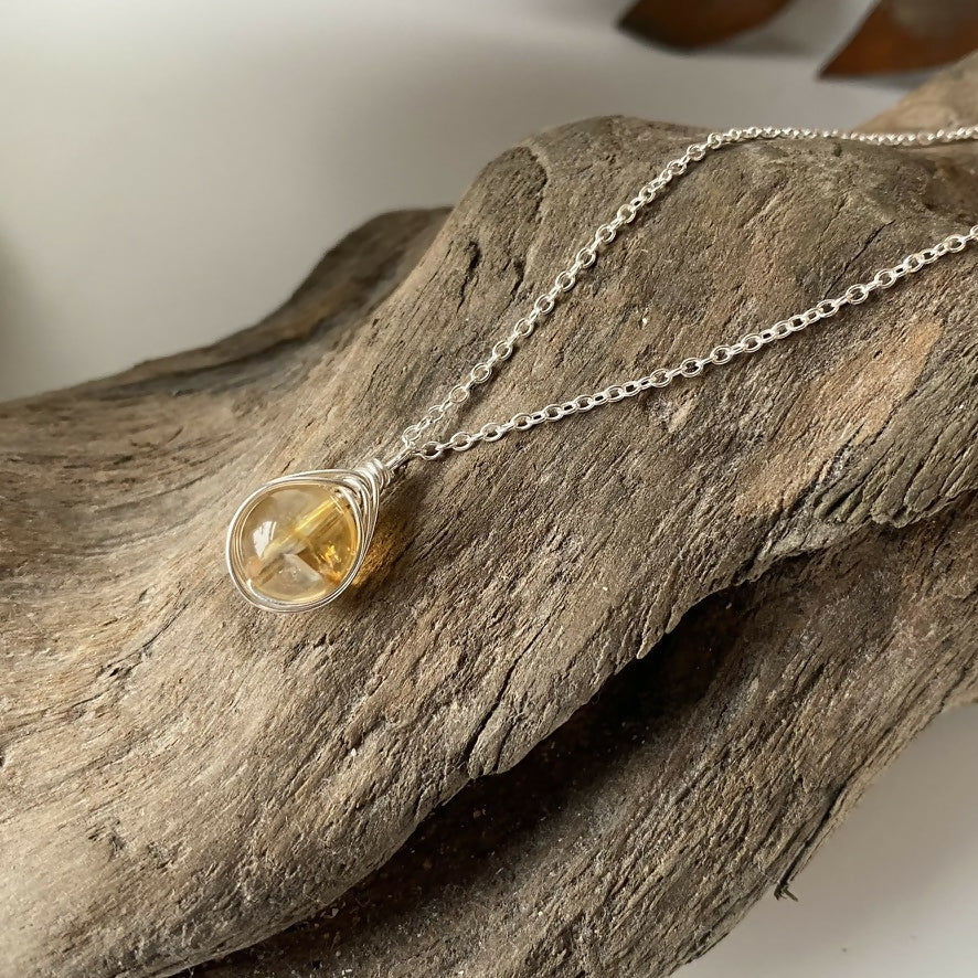 Citrine Drop Necklace, Sterling Silver