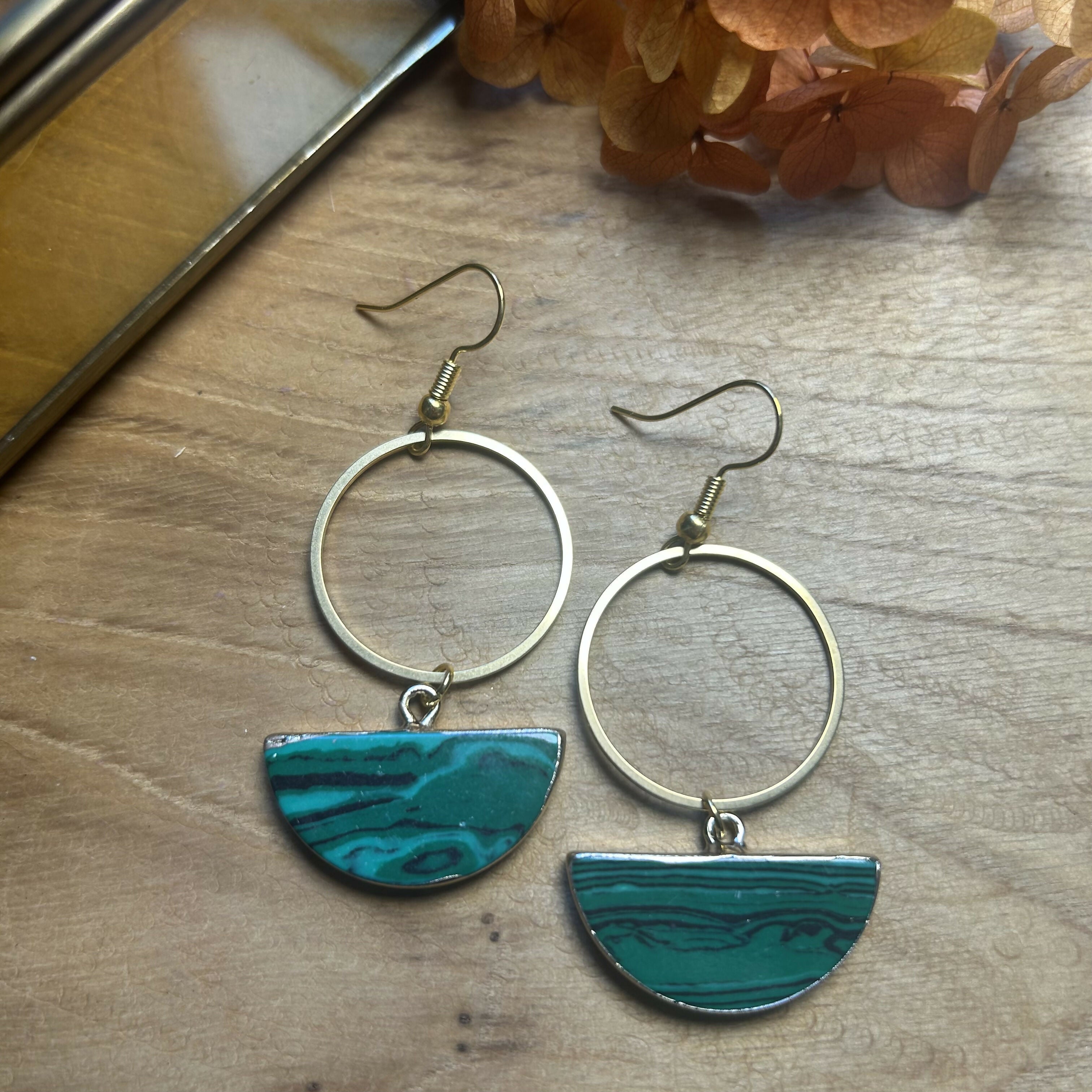 Lovely Half Circle Malachite Earrings