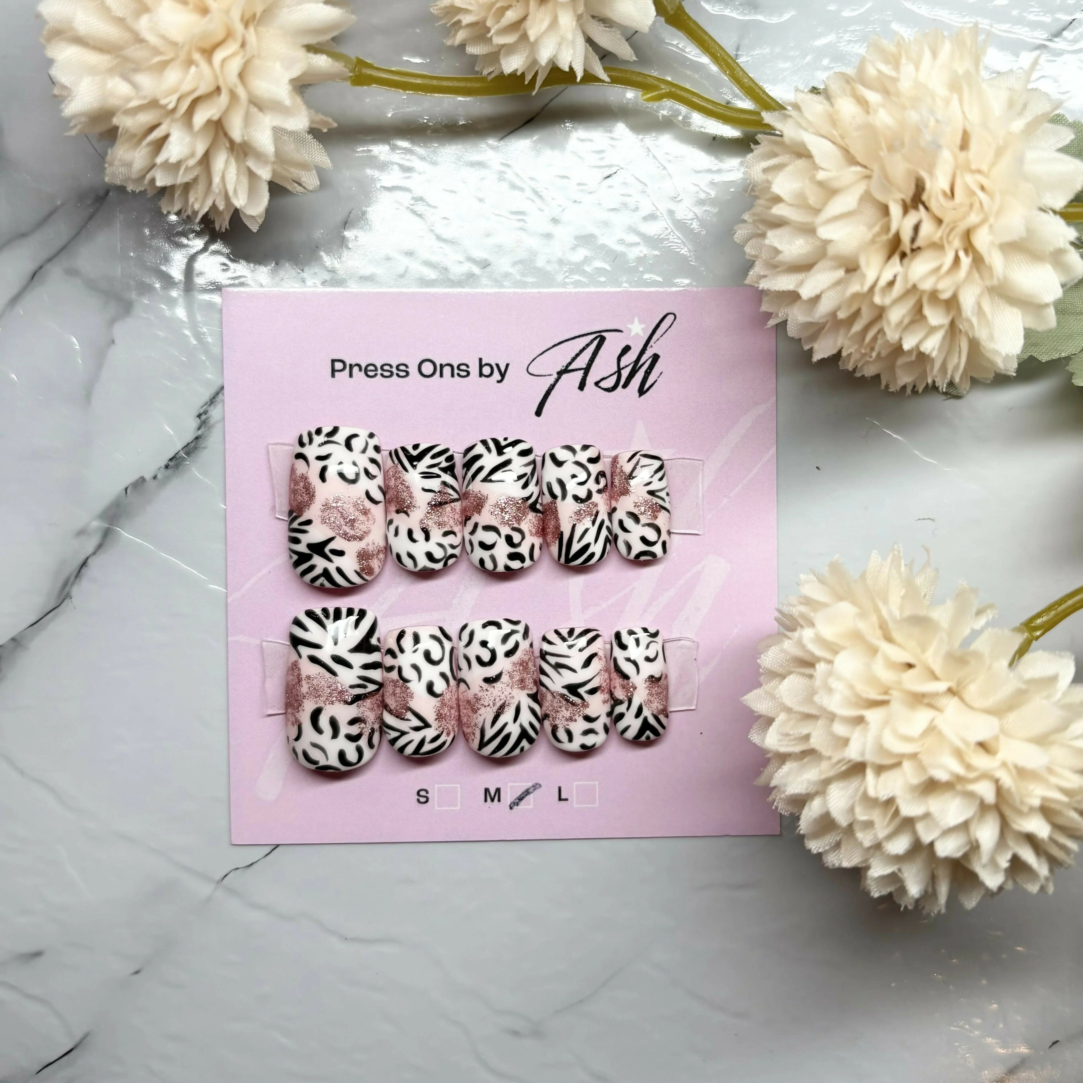 Reusable Pink Abstract Animal Print Handmade Press On Nails