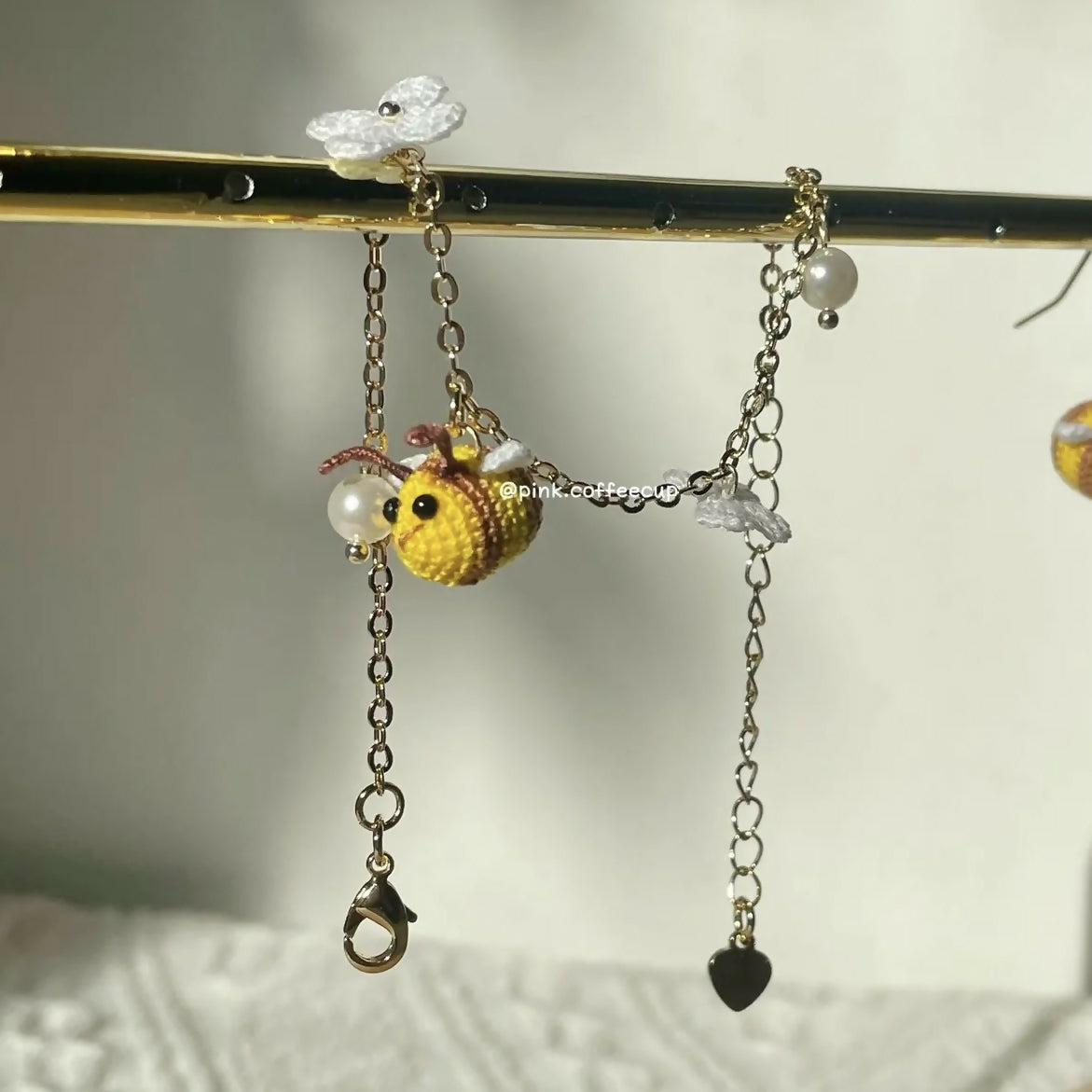 Micro Crochet Bumble Bee and Flower Bracelet