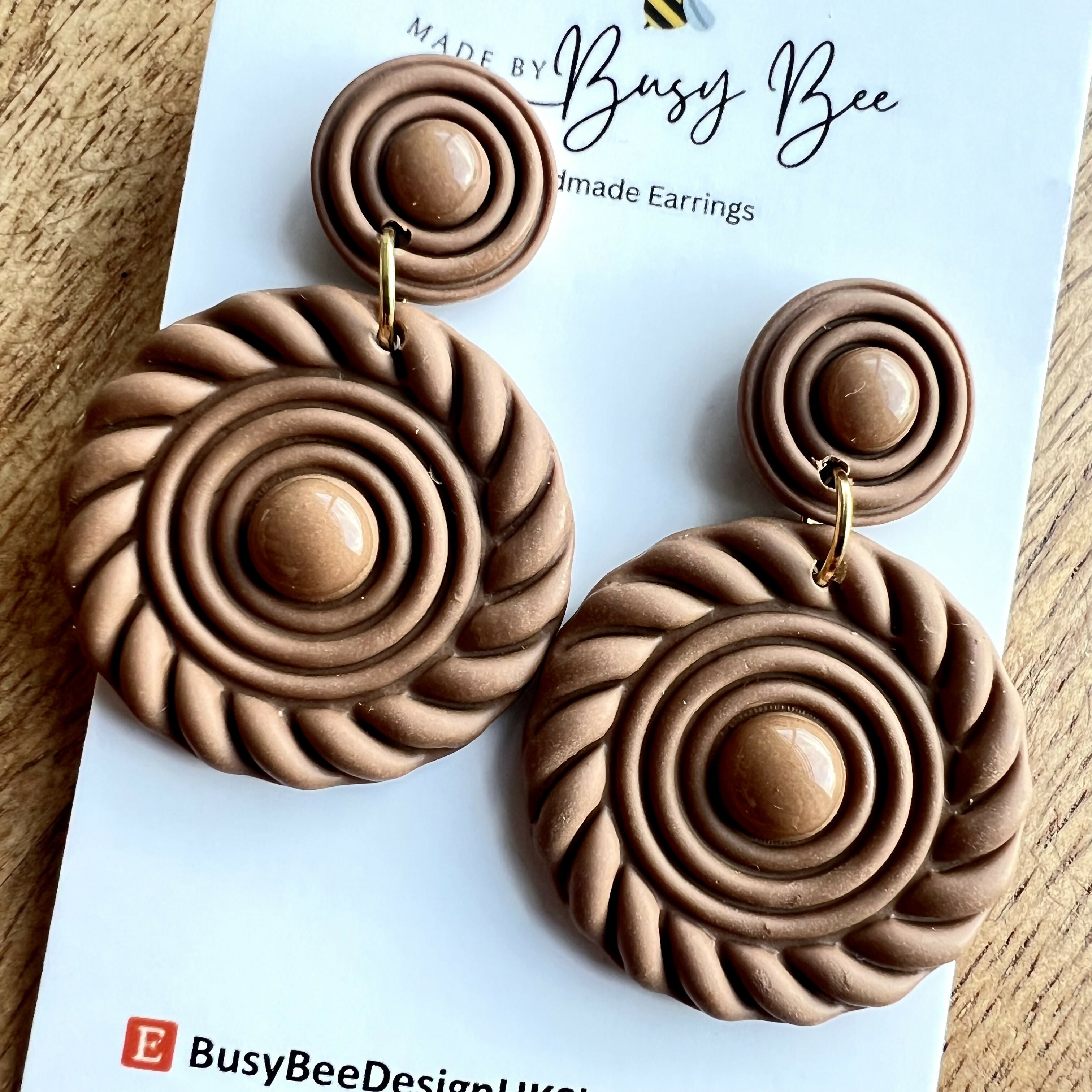 Boho Statement Dangle Earrings – Polymer Clay Swirl Circle Drop Earrings, Modern Geometric Earrings, Handmade Clay Jewellery