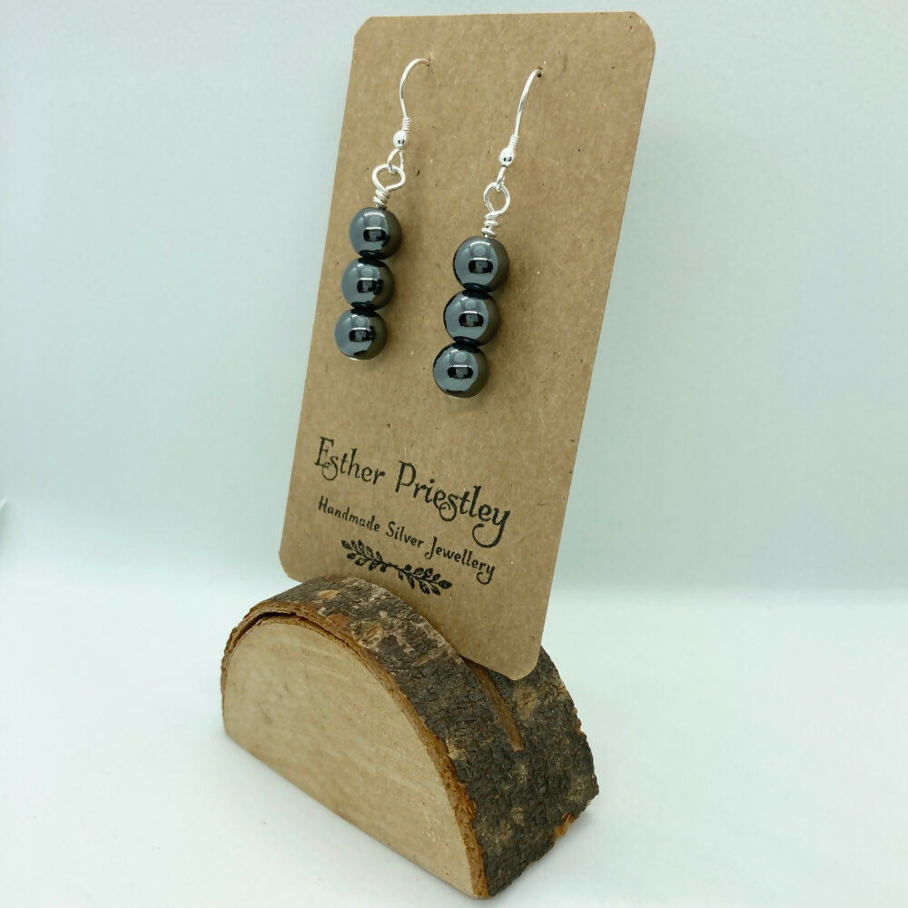 Hematite & Sterling Silver Bead Earrings