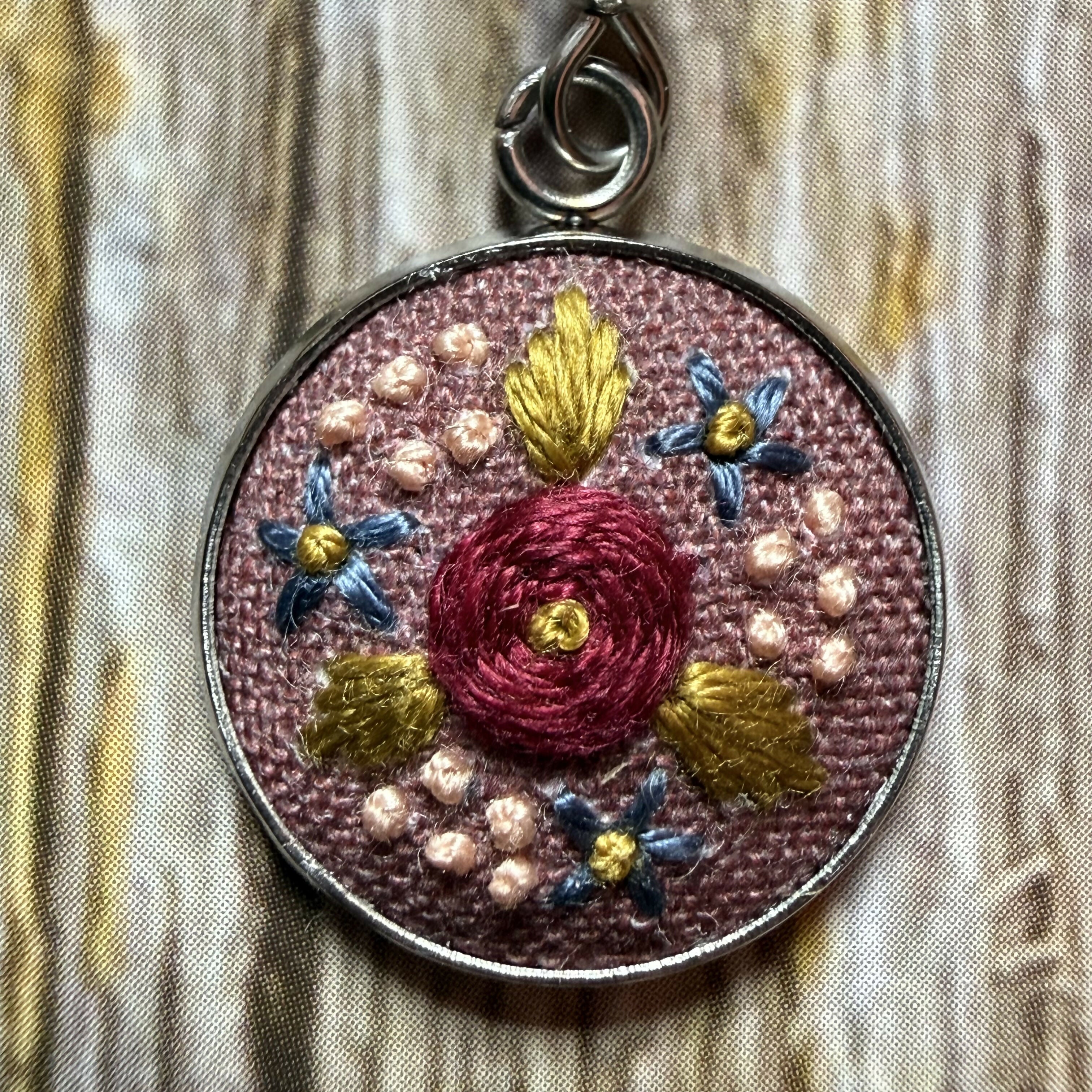 Hand Embroidered Vintage Style Pink Earrings
