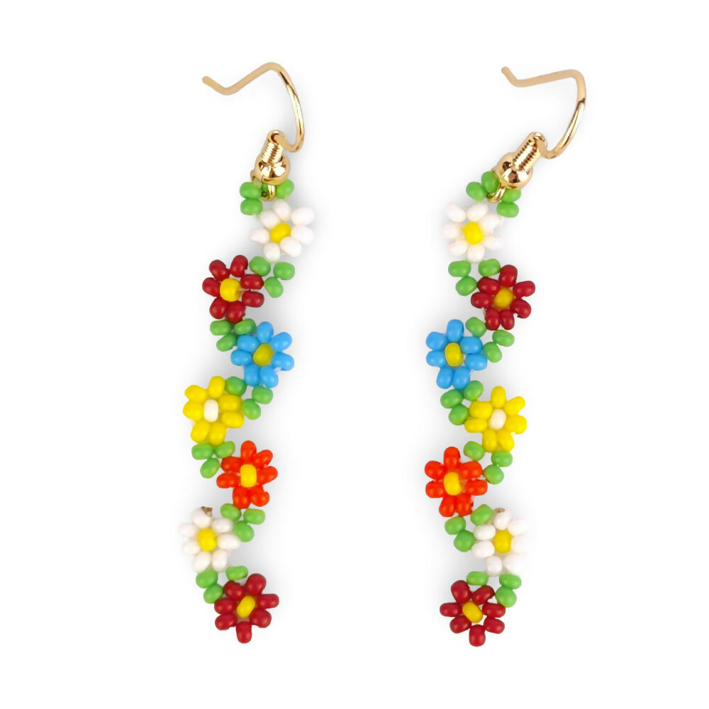 Handwoven Beaded Dangle Earrings - Floral