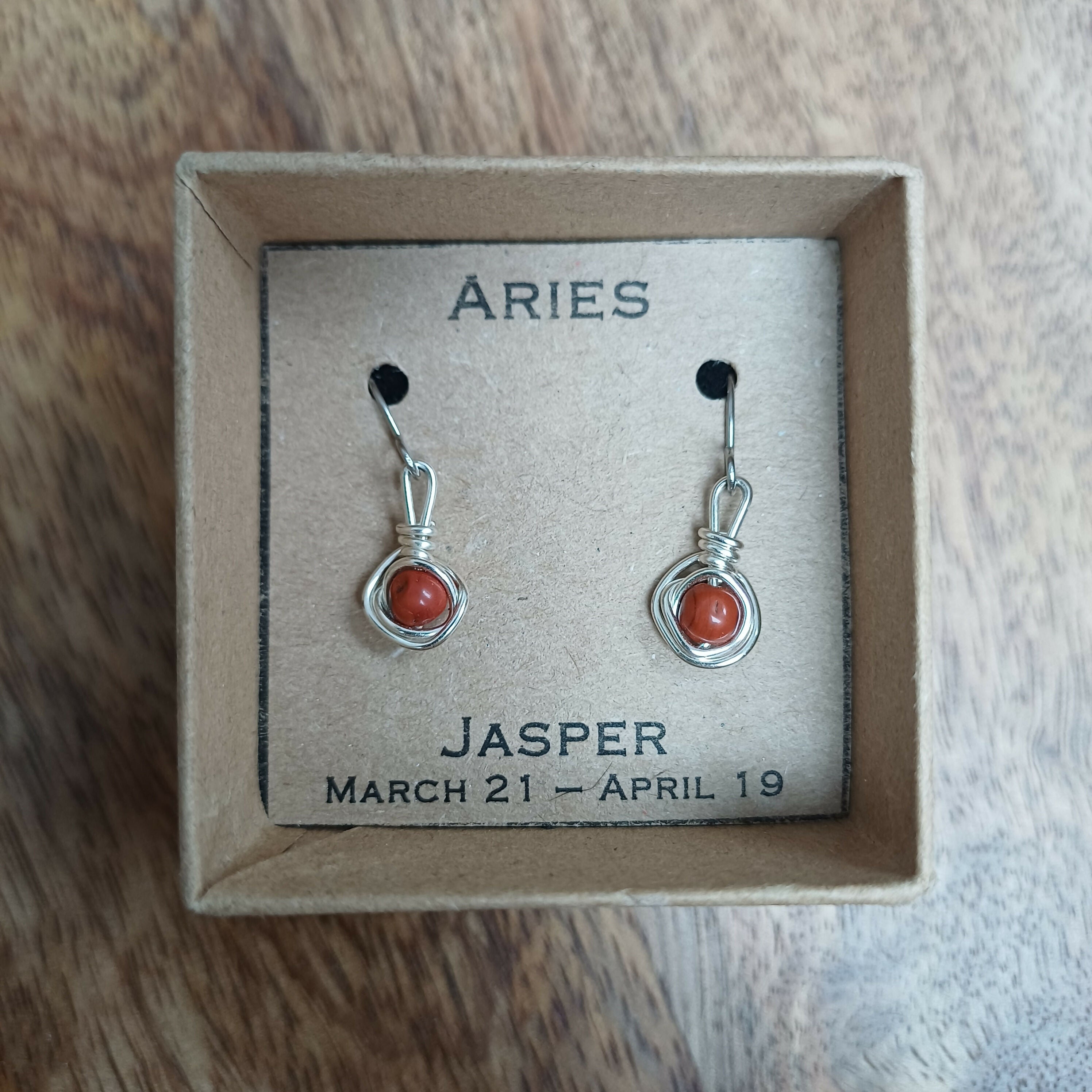 Aries Jasper Zodiac Wire Wrapped Earrings