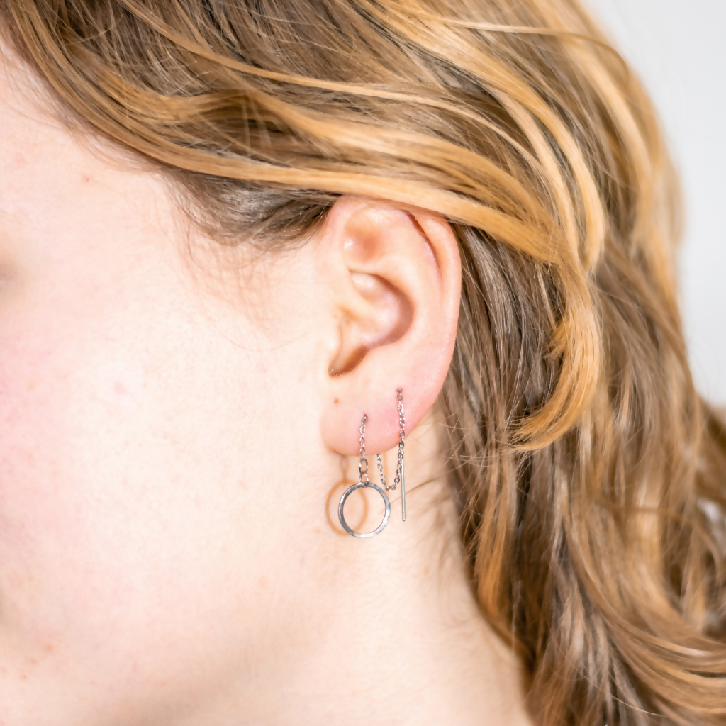 Hypoallergenic Open Stainless Steel Hammered Threader Earrings